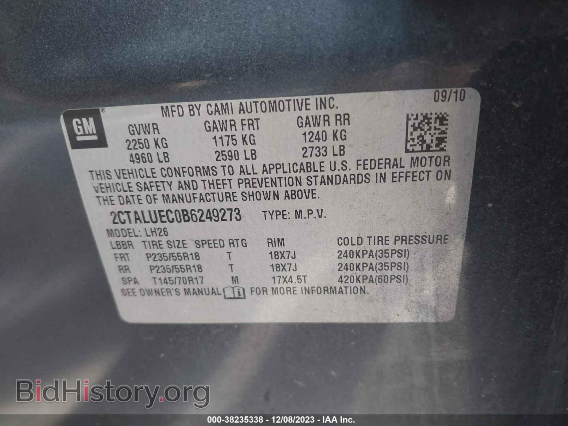 2011 GMC TERRAIN - VIN: 2CTALUEC0B6249273 - Photo 9