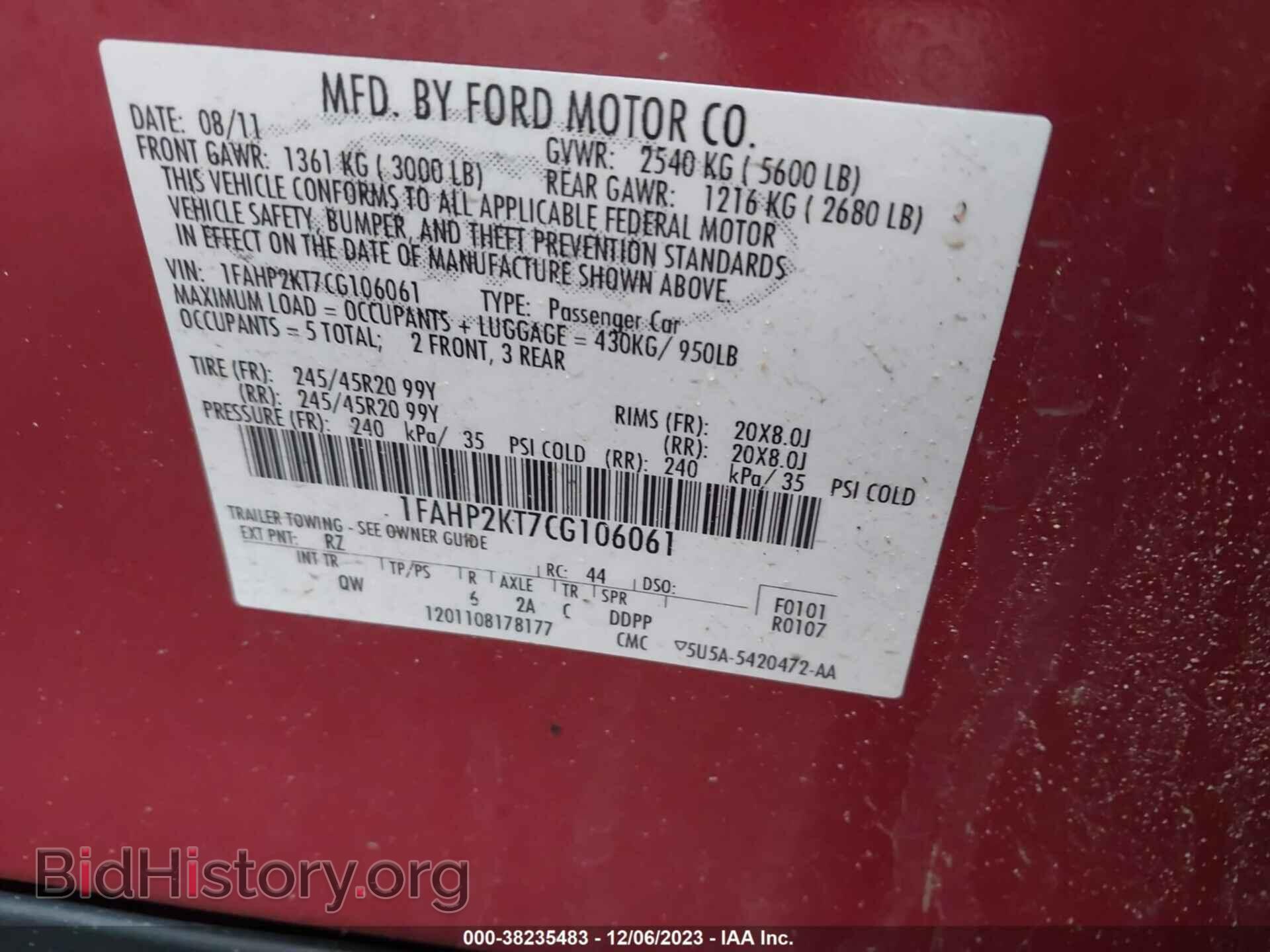2012 FORD TAURUS - VIN: 1FAHP2KT7CG106061 - Фото 9