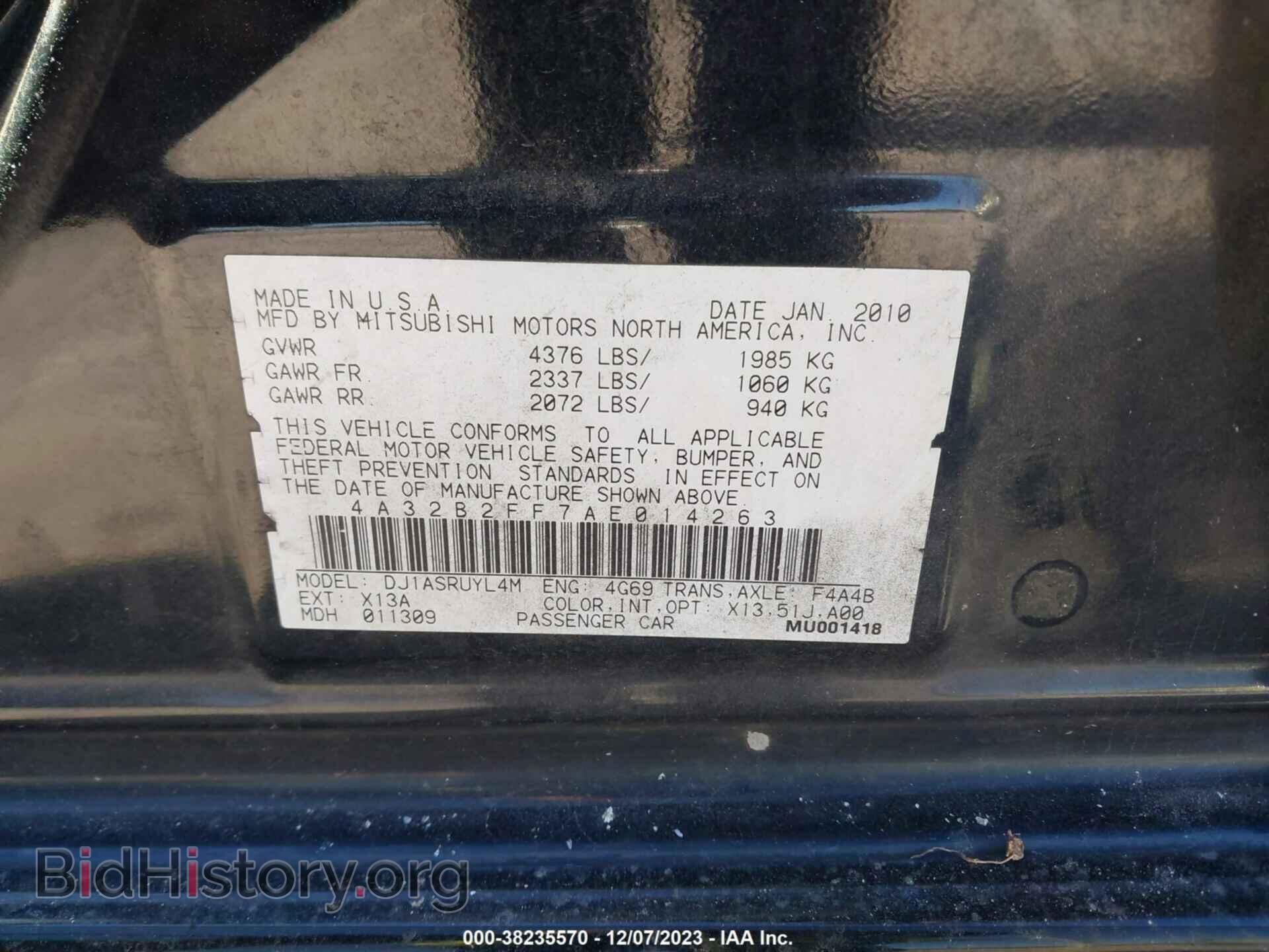 2010 MITSUBISHI GALANT - VIN: 4A32B2FF7AE014263 - Фото 9