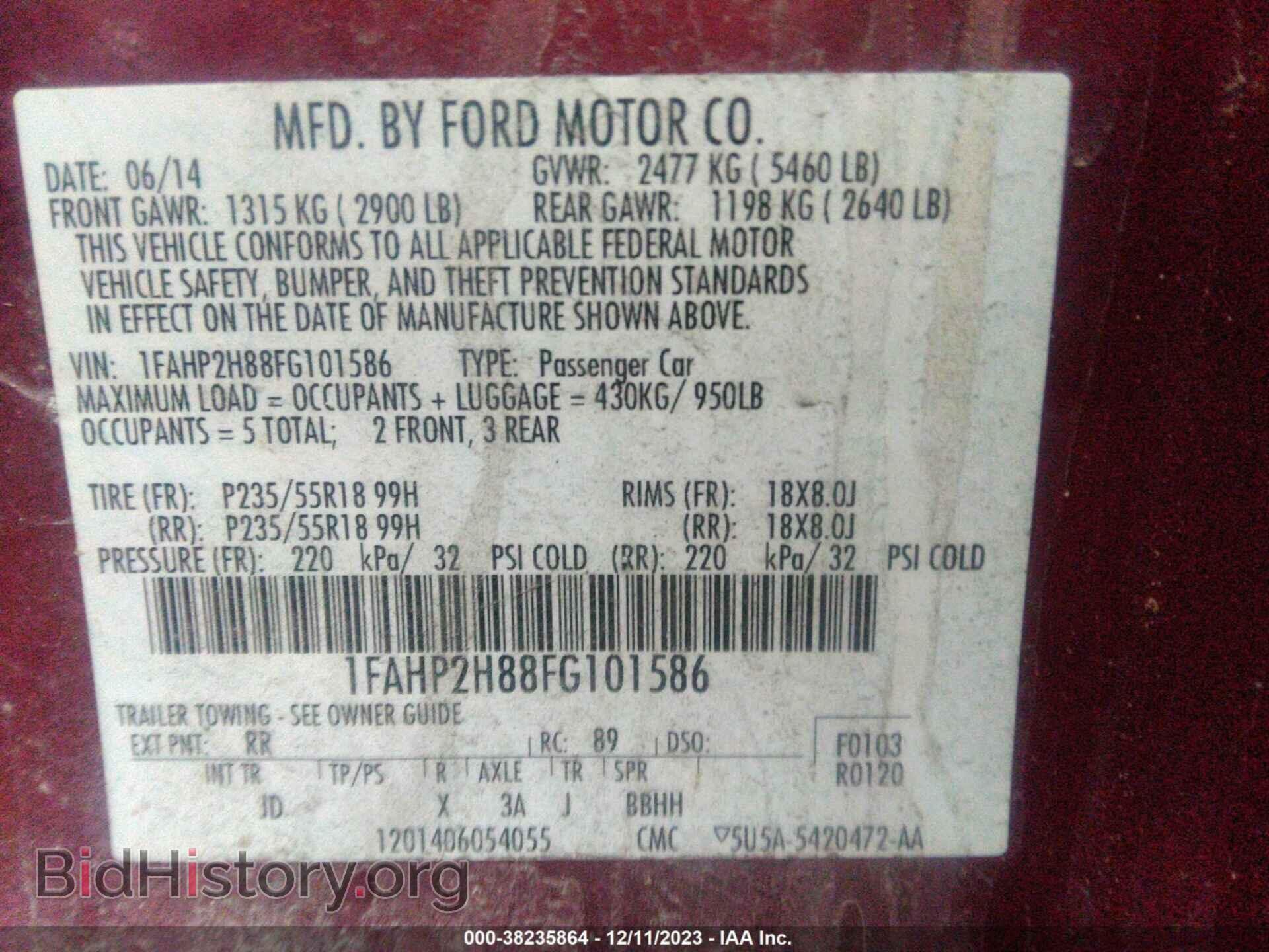 2015 FORD TAURUS - VIN: 1FAHP2H88FG101586 - Фото 9