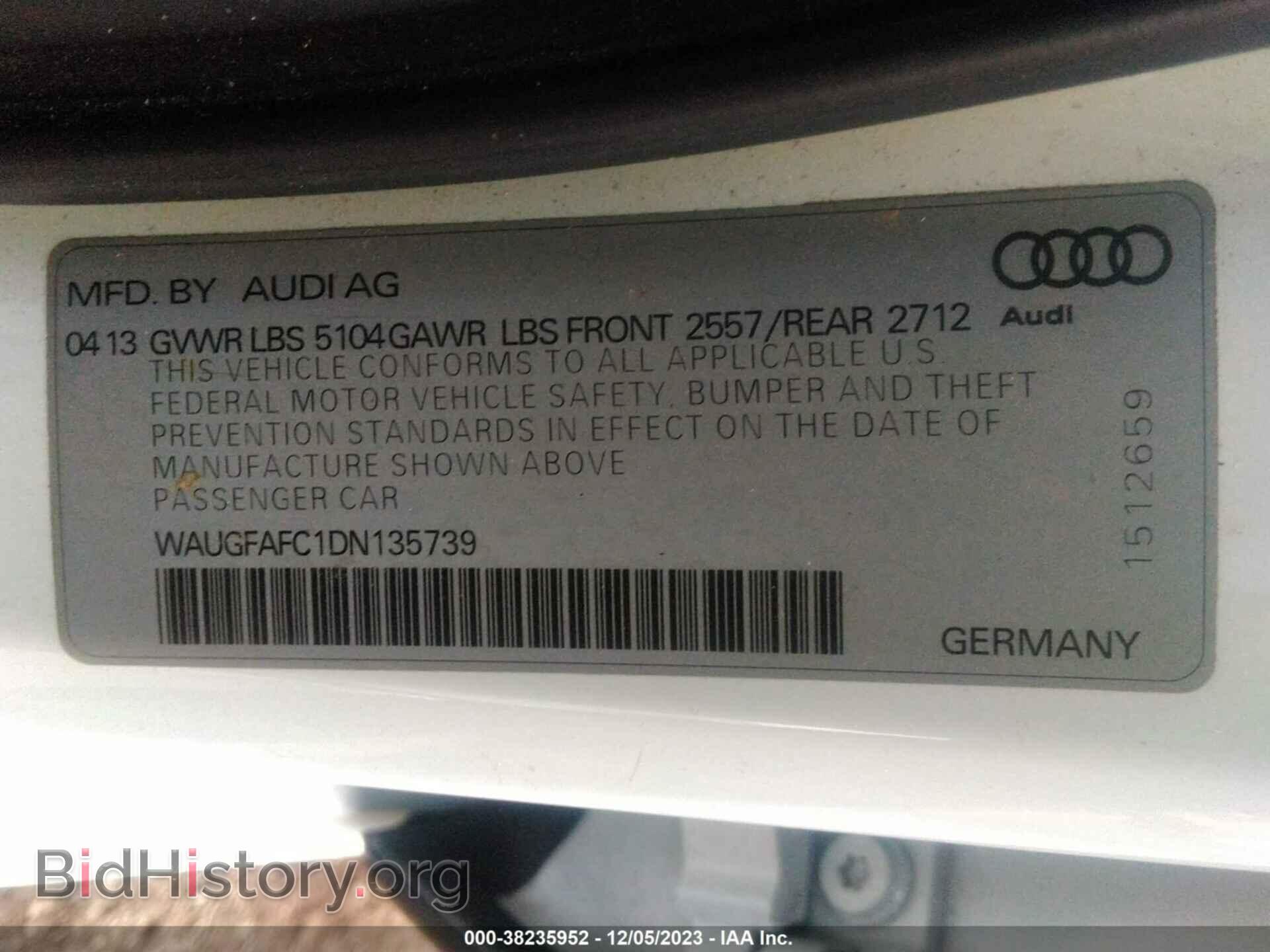 2013 AUDI A6 - VIN: WAUGFAFC1DN135739 - Фото 9