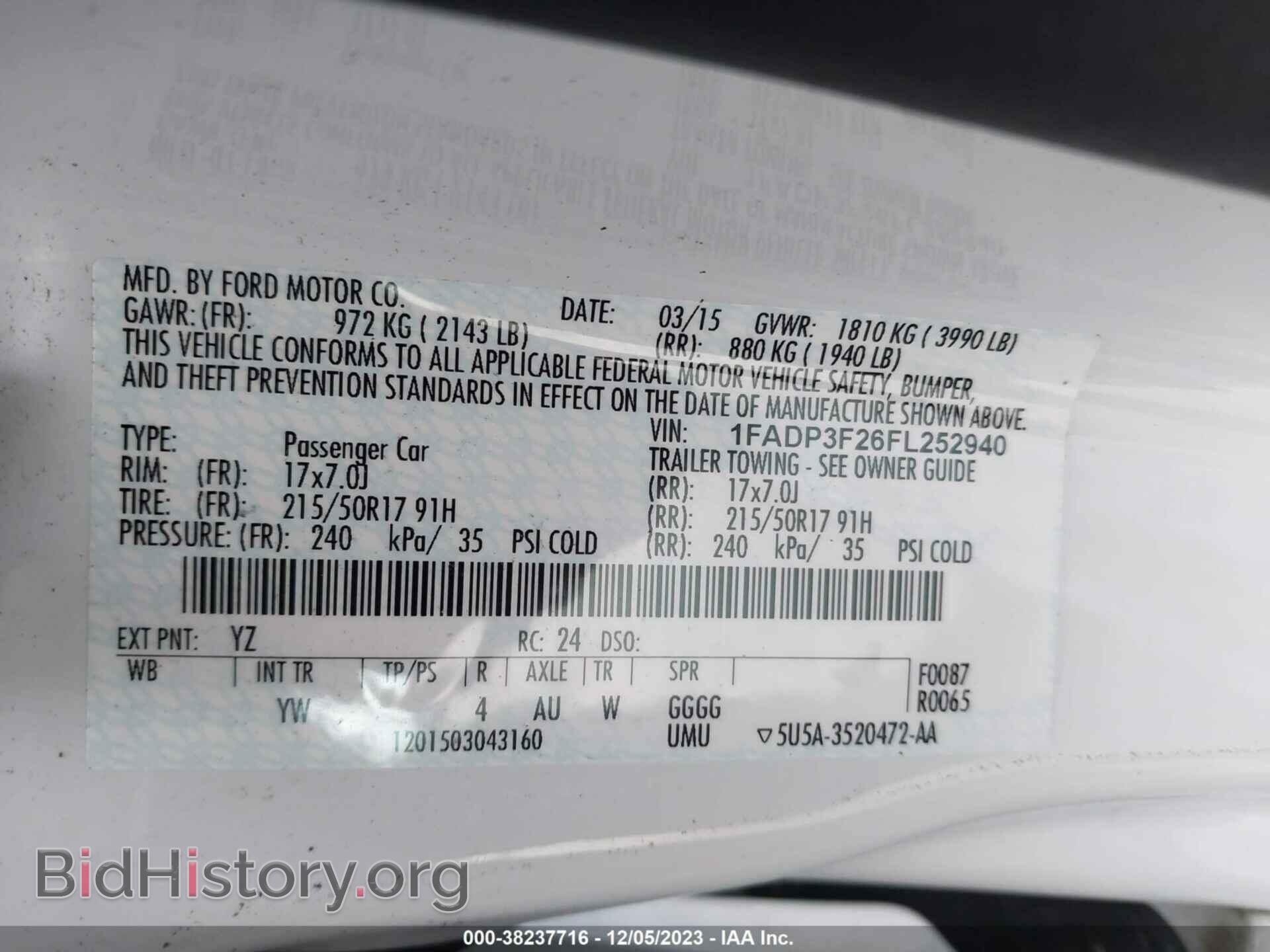 2015 FORD FOCUS - VIN: 1FADP3F26FL252940 - Фото 9