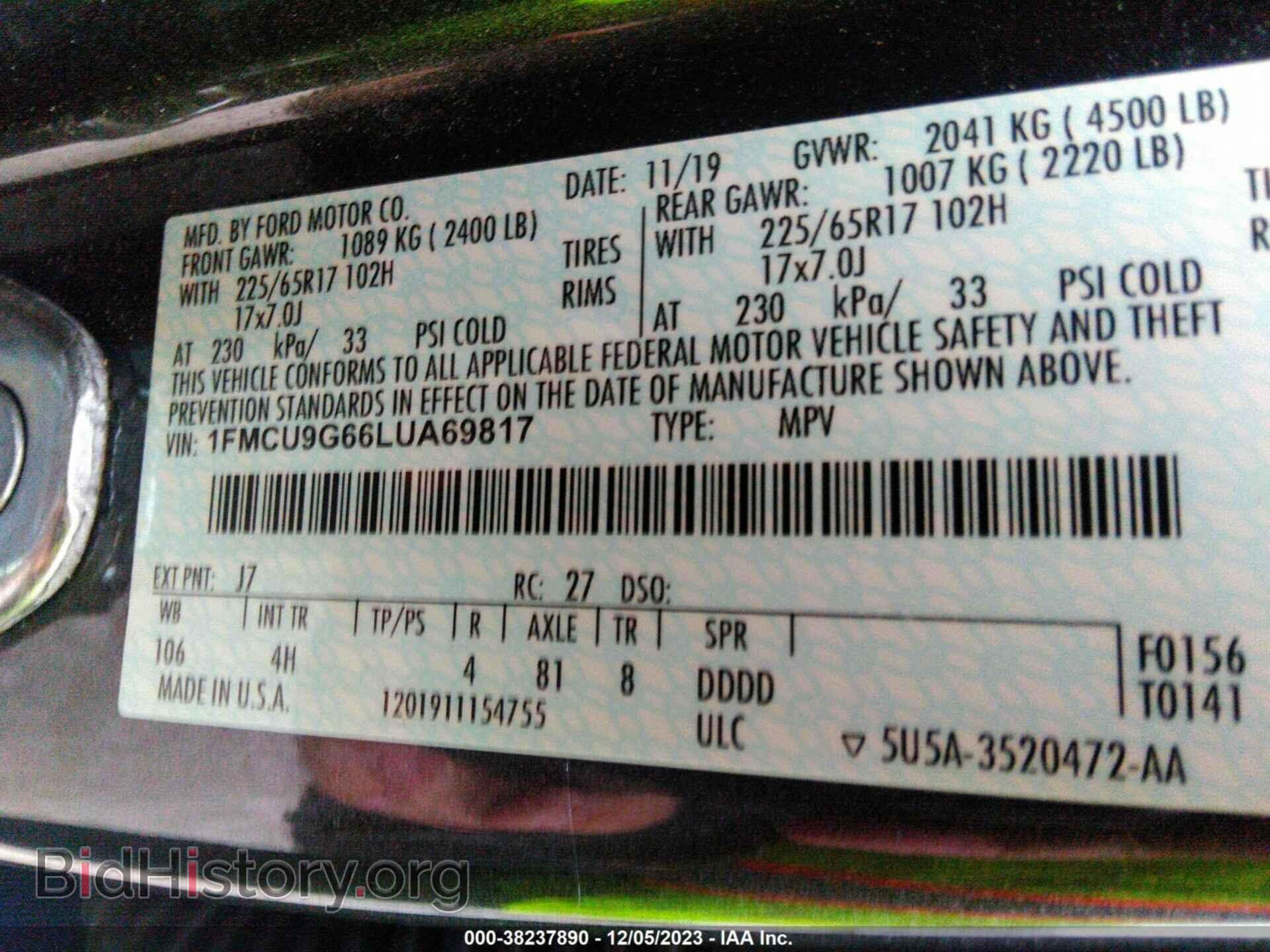 2020 FORD ESCAPE - VIN: 1FMCU9G66LUA69817 - Photo 9