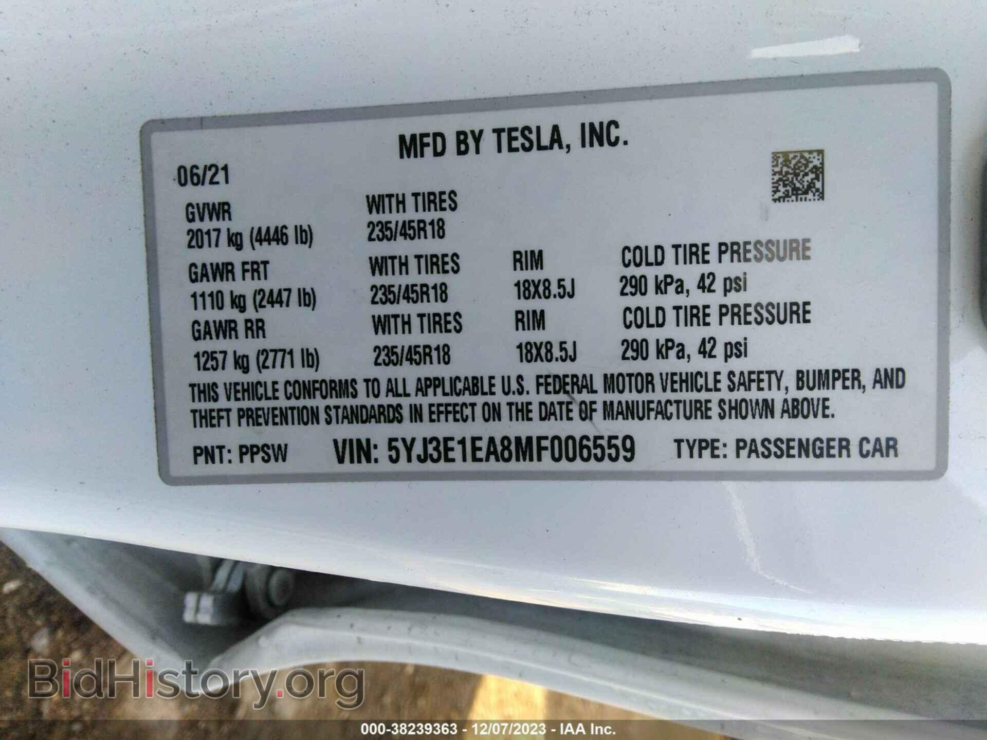 2021 TESLA MODEL 3 - VIN: 5YJ3E1EA8MF006559 - Фото 9