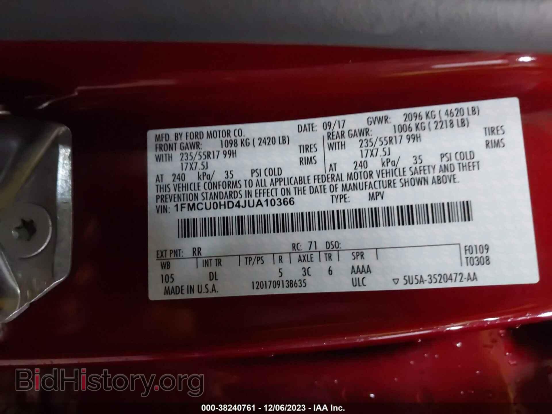 2018 FORD ESCAPE - VIN: 1FMCU0HD4JUA10366 - Фото 9