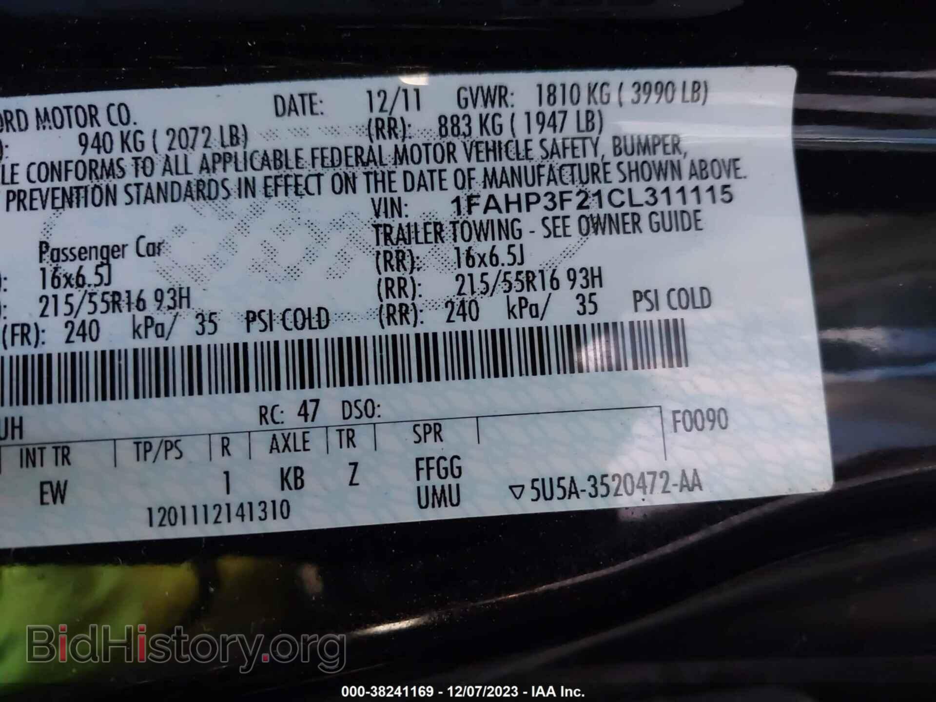 2012 FORD FOCUS - VIN: 1FAHP3F21CL311115 - Фото 9
