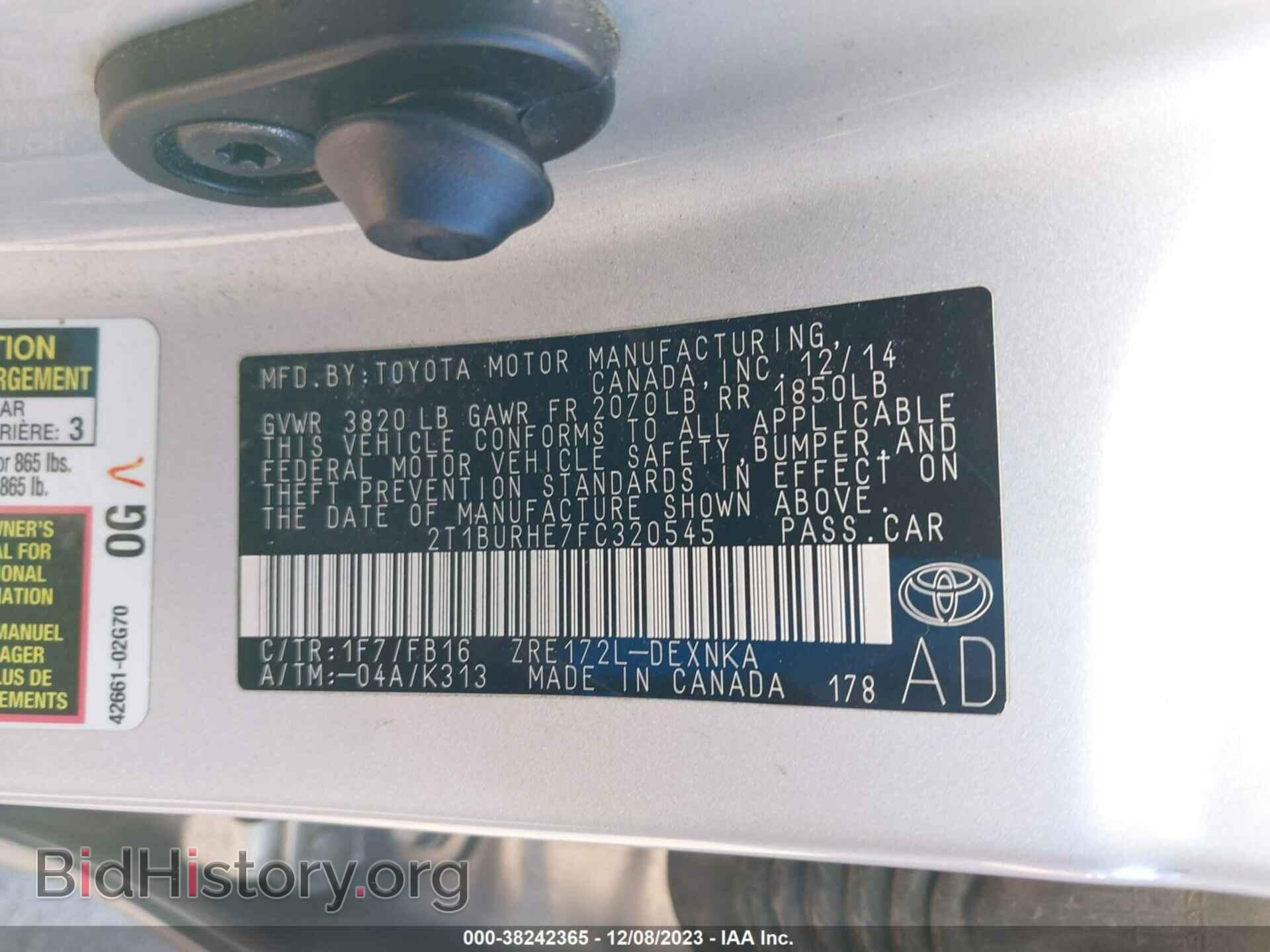 2015 TOYOTA COROLLA - VIN: 2T1BURHE7FC320545 - Фото 9