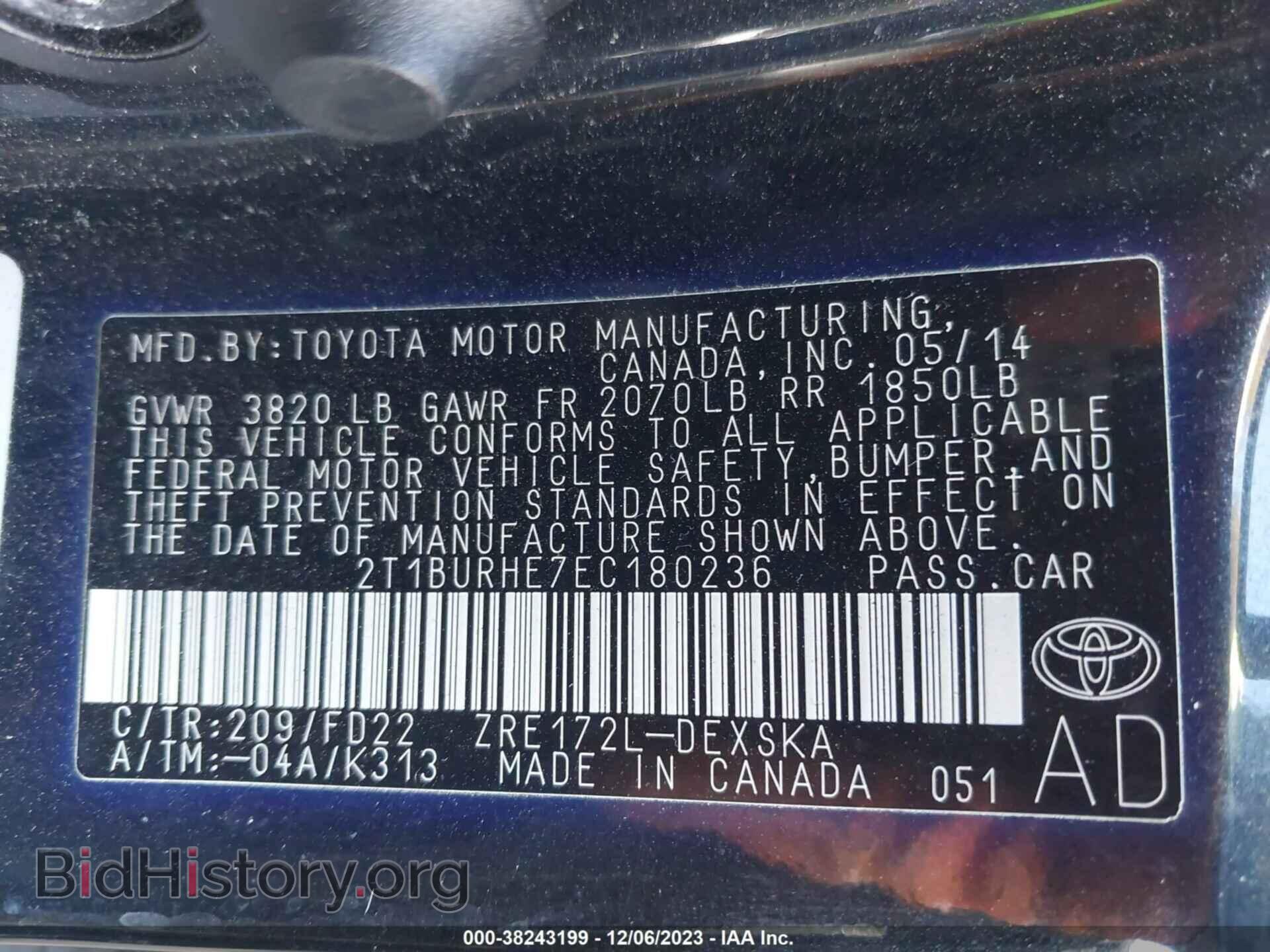 2014 TOYOTA COROLLA - VIN: 2T1BURHE7EC180236 - Фото 9