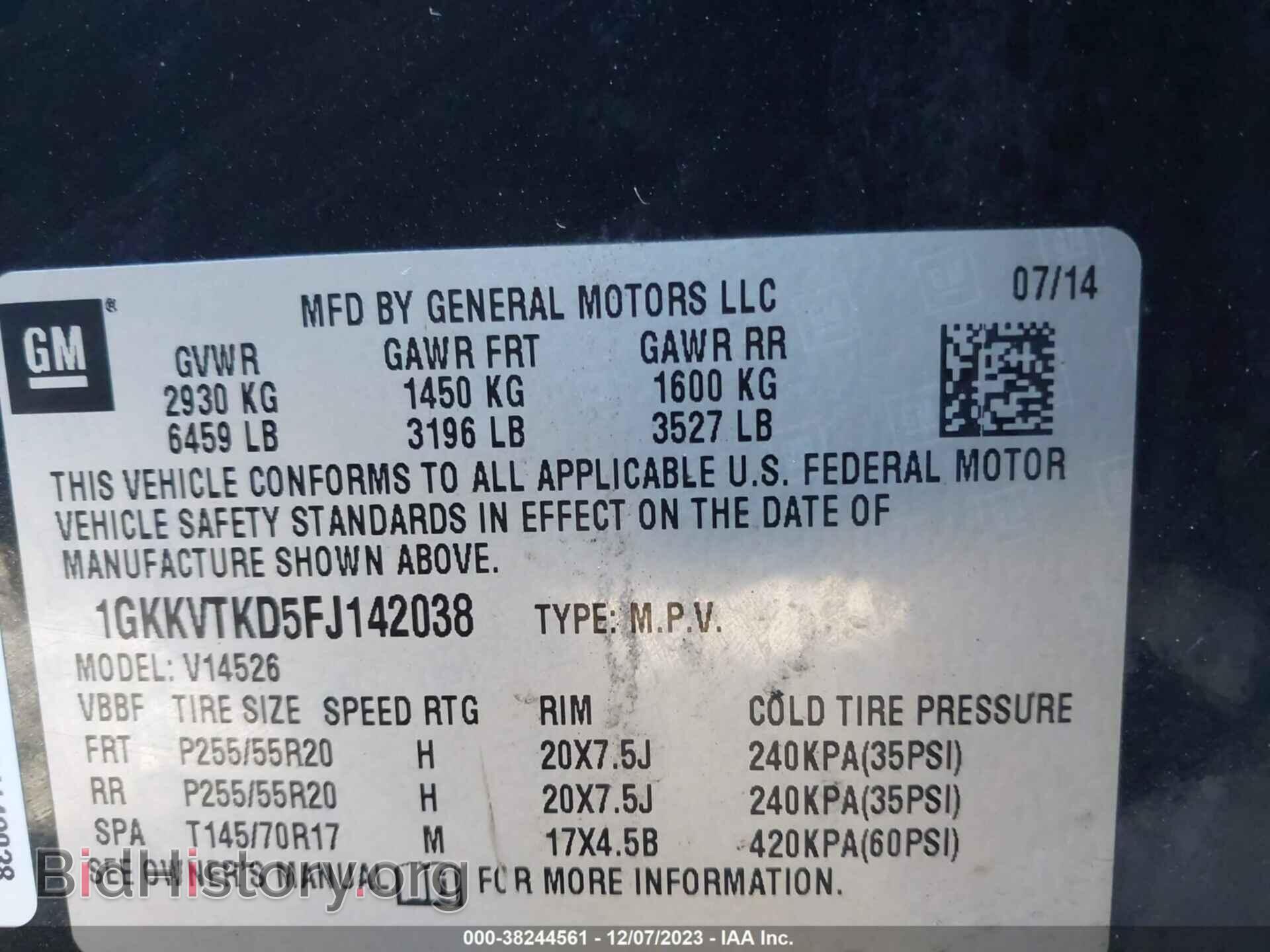 2015 GMC ACADIA - VIN: 1GKKVTKD5FJ142038 - Фото 9
