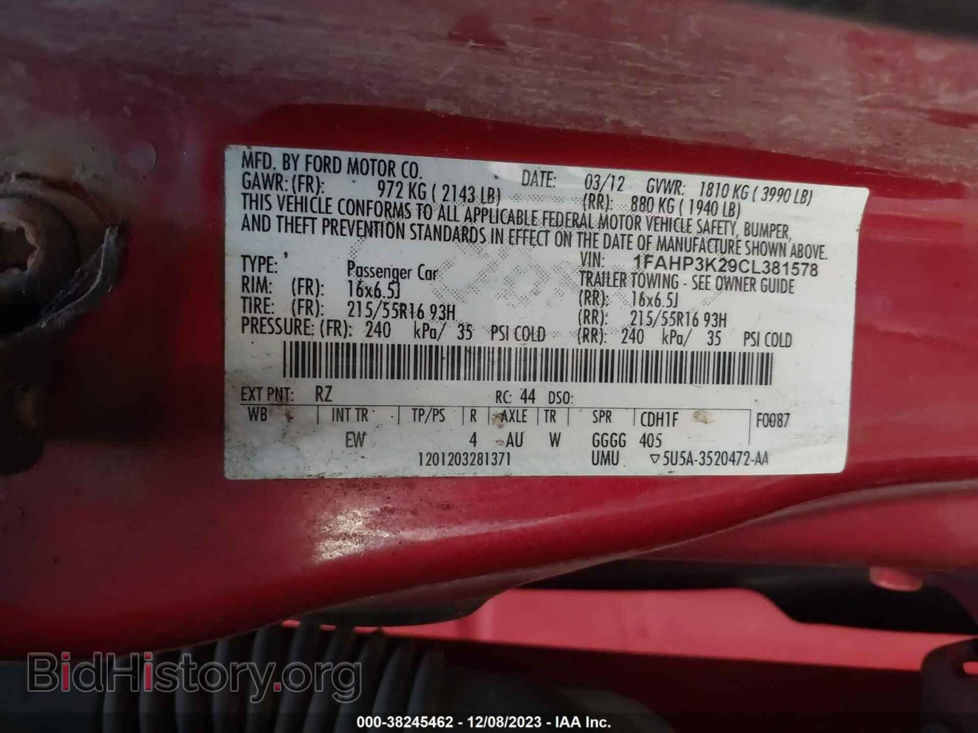 2012 FORD FOCUS - VIN: 1FAHP3K29CL381578 - Фото 9