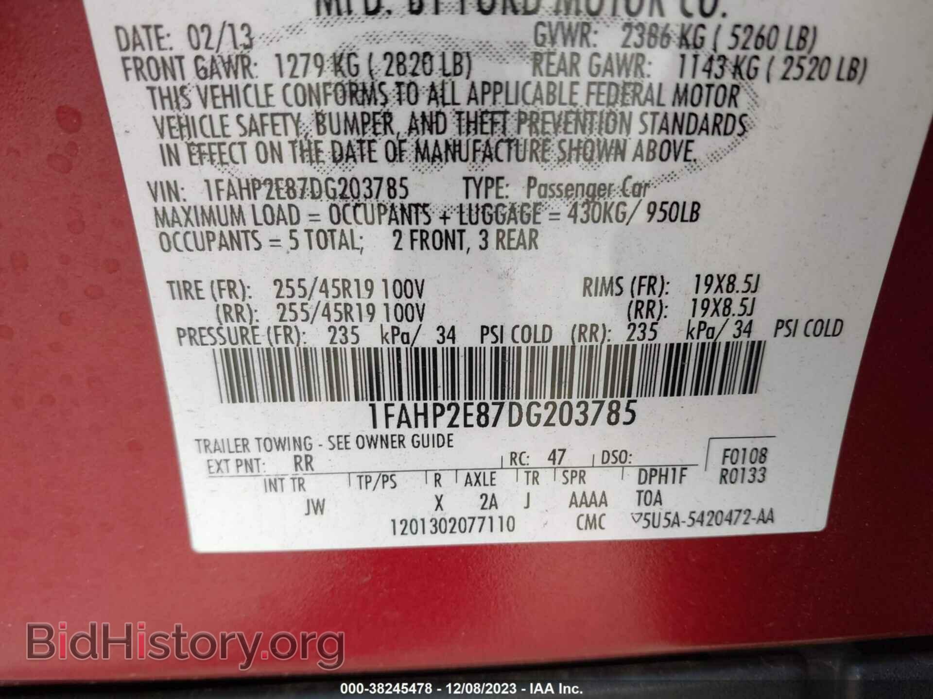 2013 FORD TAURUS - VIN: 1FAHP2E87DG203785 - Фото 9