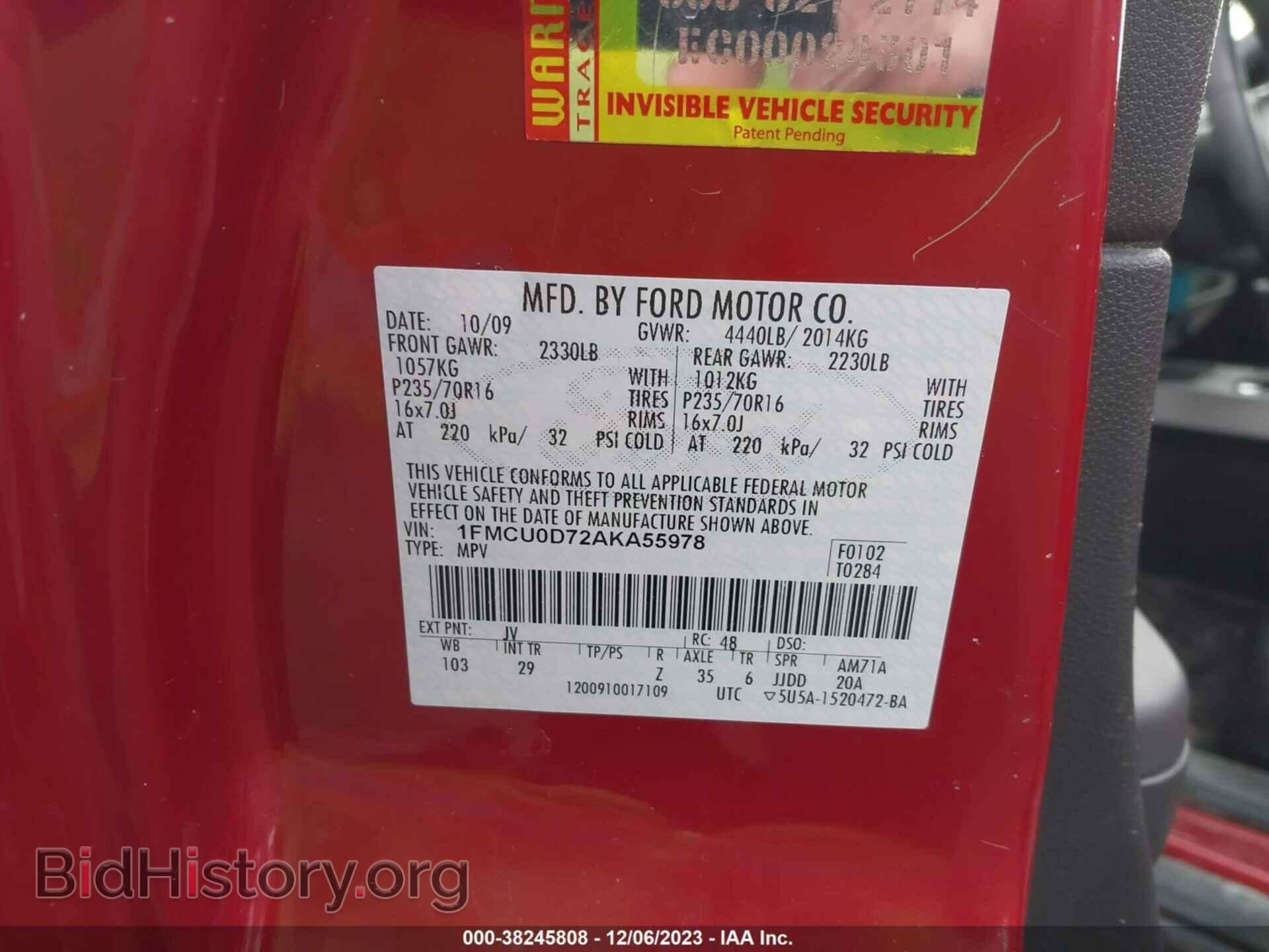 2010 FORD ESCAPE - VIN: 1FMCU0D72AKA55978 - Фото 9