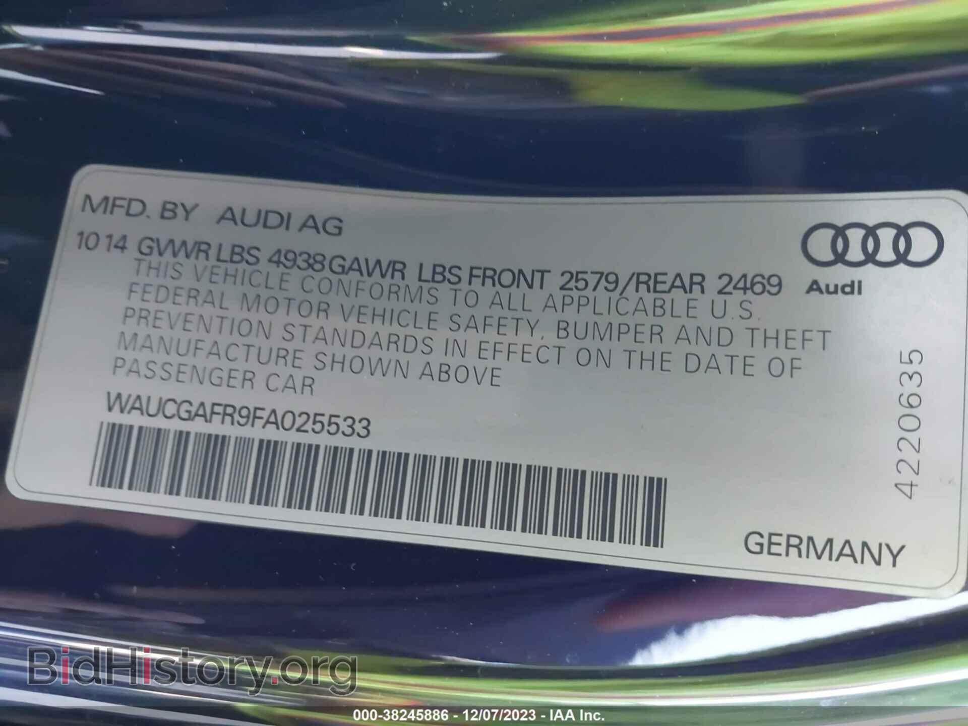 2015 AUDI S5 - VIN: WAUCGAFR9FA025533 - Фото 9