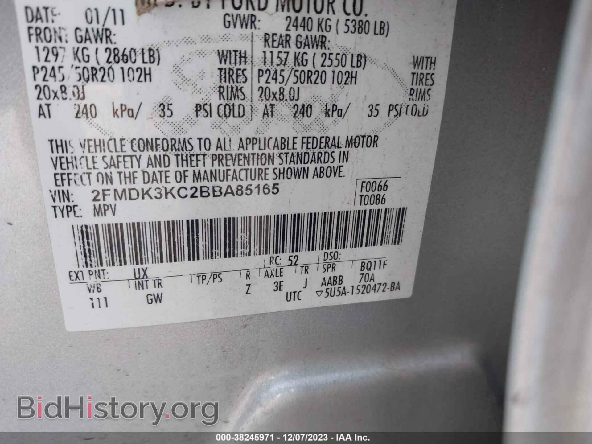 2011 FORD EDGE - VIN: 2FMDK3KC2BBA85165 - Фото 9