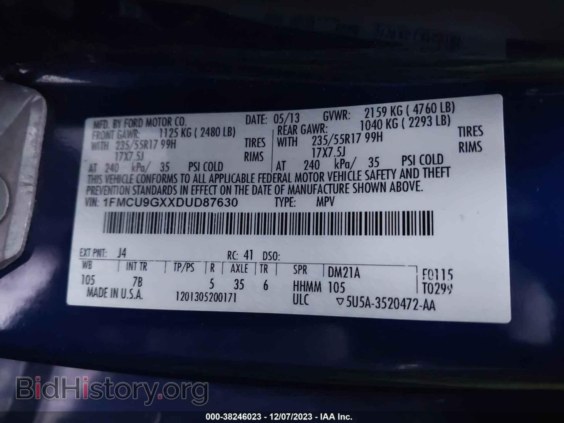 2013 FORD ESCAPE - VIN: 1FMCU9GXXDUD87630 - Фото 9