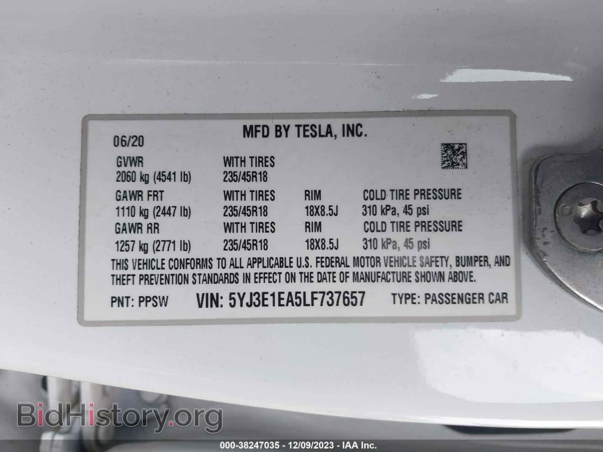 2020 TESLA MODEL 3 - VIN: 5YJ3E1EA5LF737657 - Photo 9