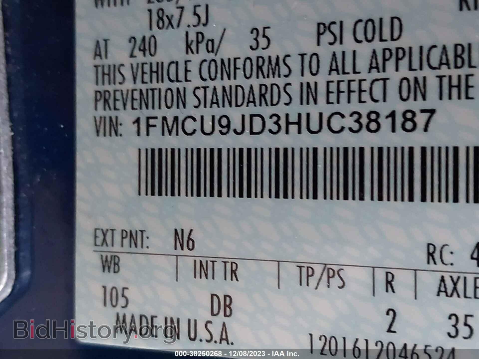 2017 FORD ESCAPE - VIN: 1FMCU9JD3HUC38187 - Фото 9