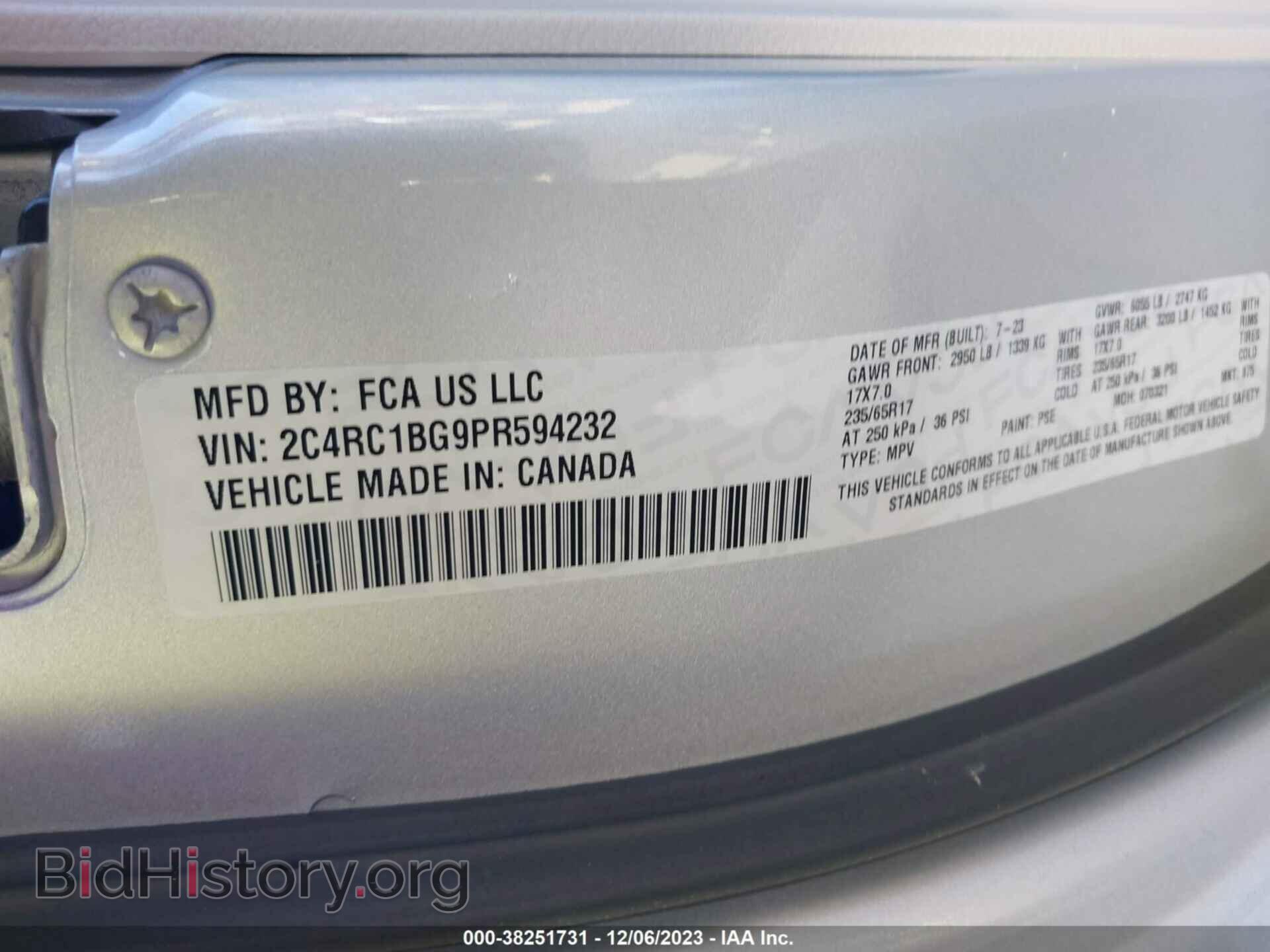 2023 CHRYSLER PACIFICA - VIN: 2C4RC1BG9PR594232 - Фото 9