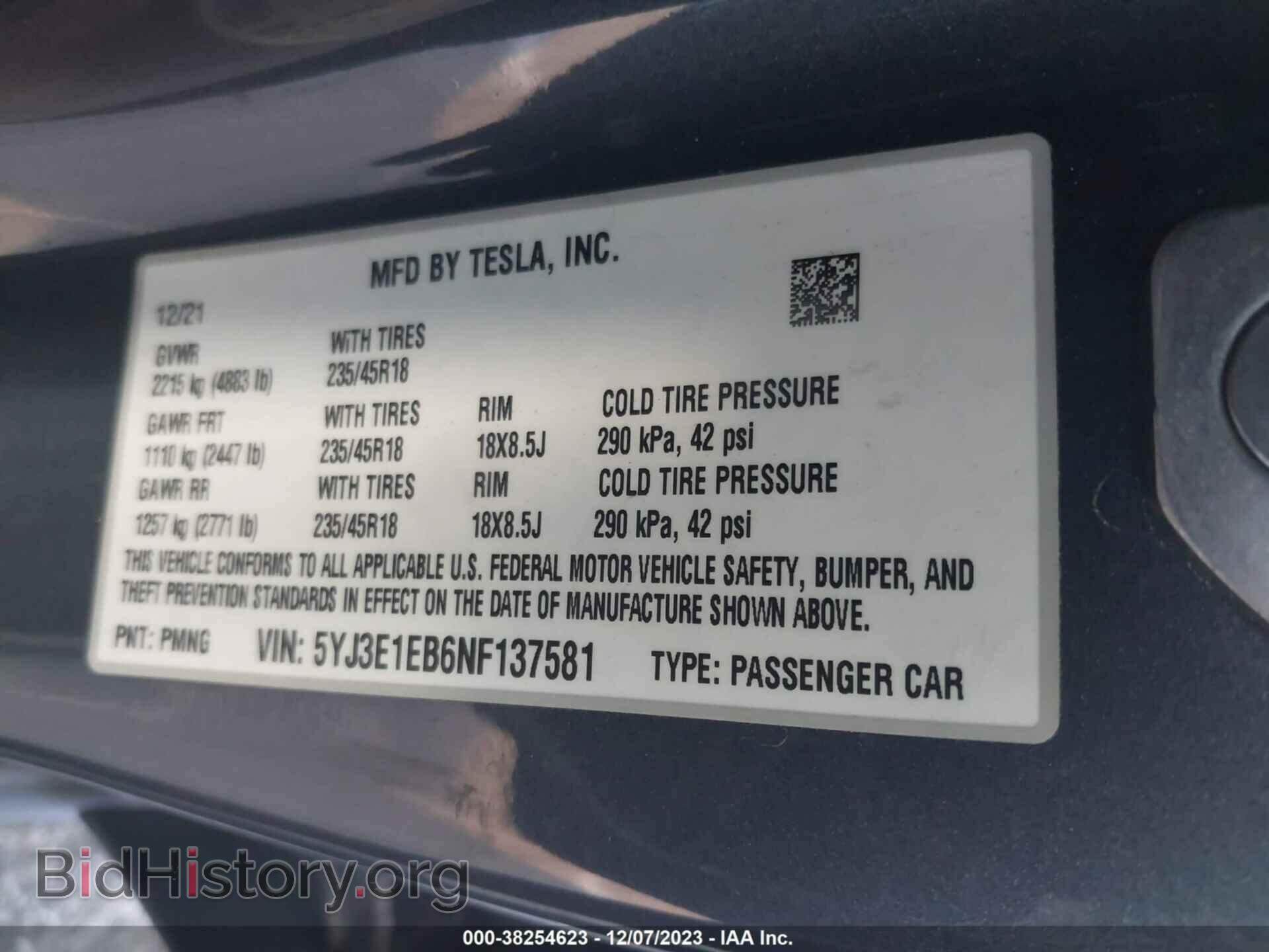 2022 TESLA MODEL 3 - VIN: 5YJ3E1EB6NF137581 - Фото 9