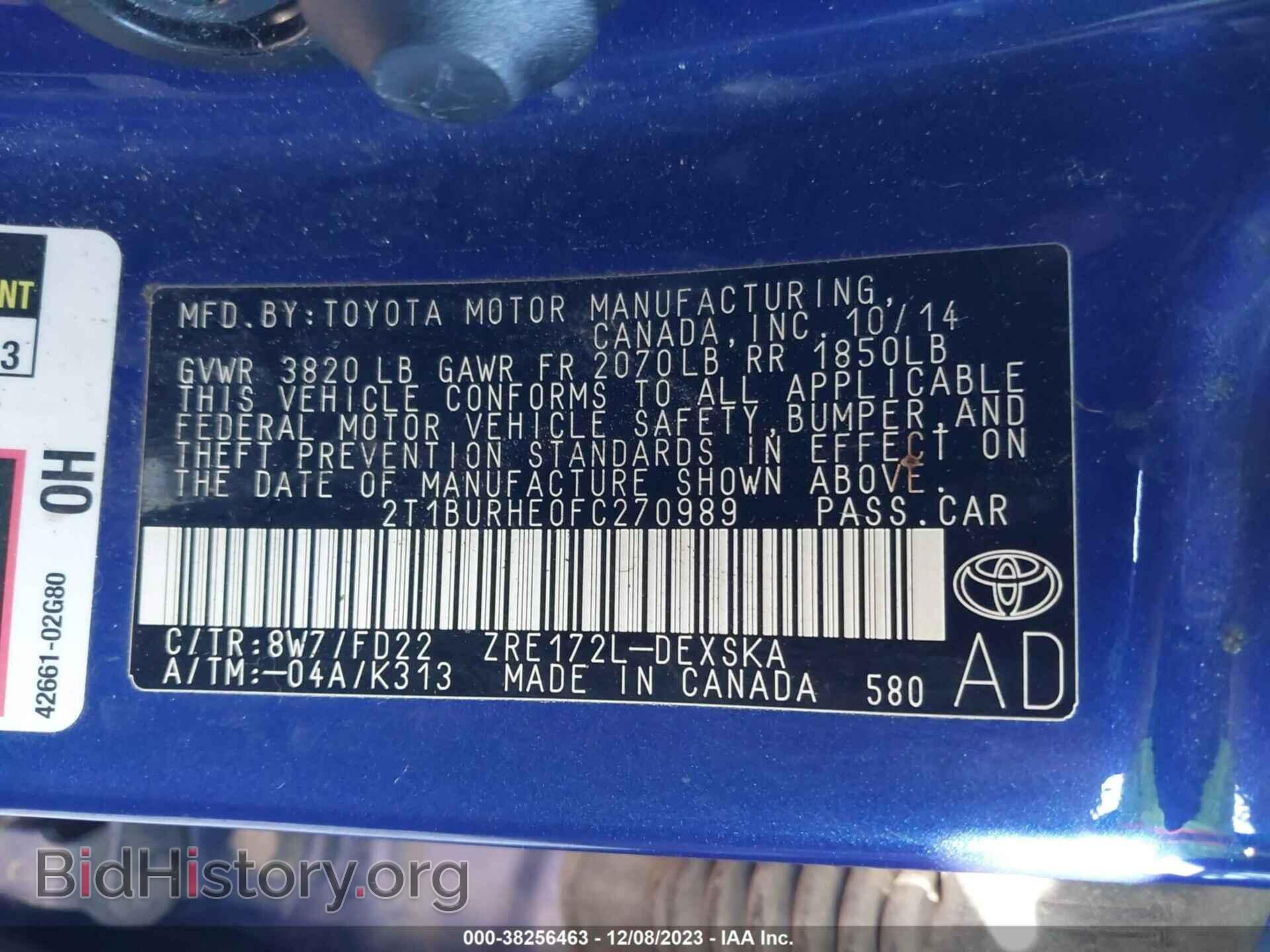 2015 TOYOTA COROLLA - VIN: 2T1BURHE0FC270989 - Фото 9