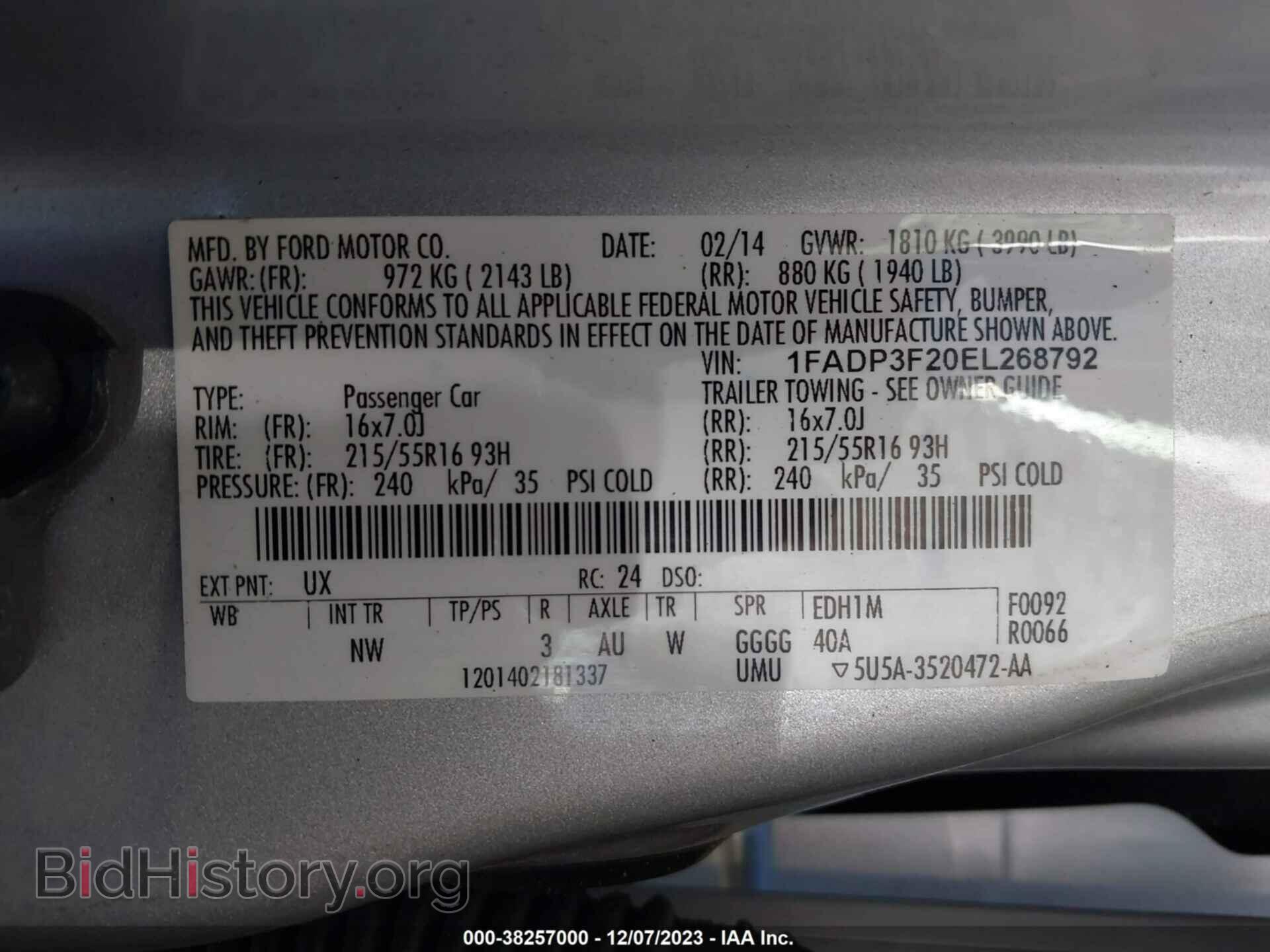 2014 FORD FOCUS - VIN: 1FADP3F20EL268792 - Фото 9