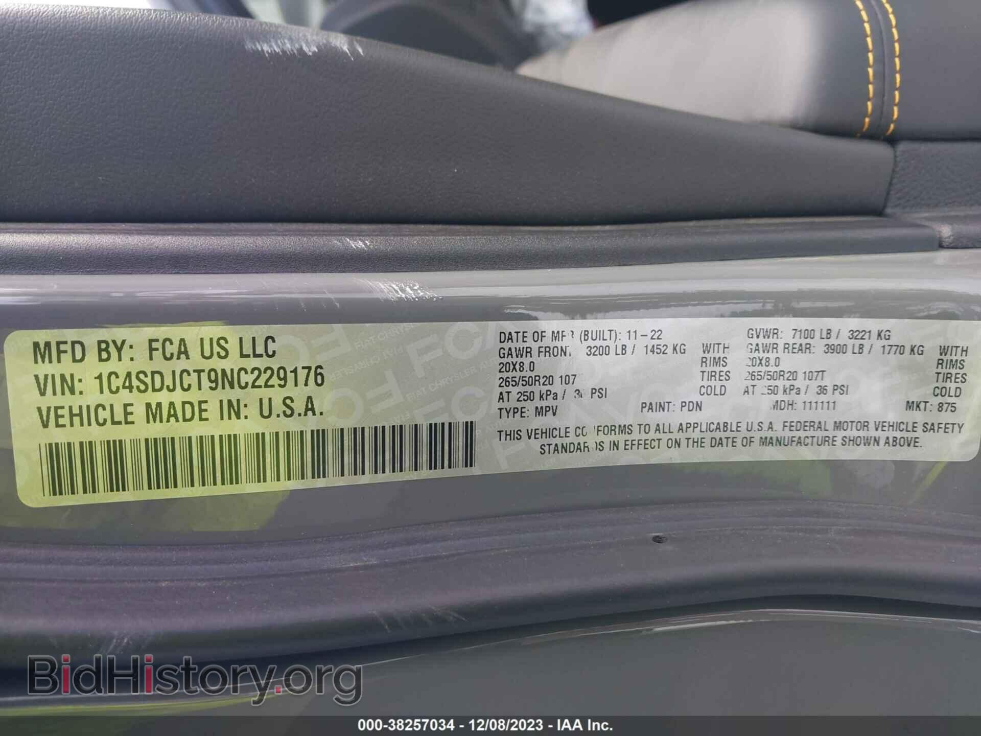 2022 DODGE DURANGO - VIN: 1C4SDJCT9NC229176 - Фото 9