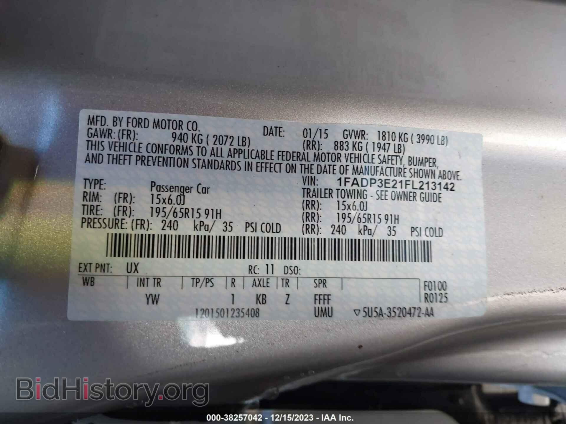 2015 FORD FOCUS - VIN: 1FADP3E21FL213142 - Фото 9