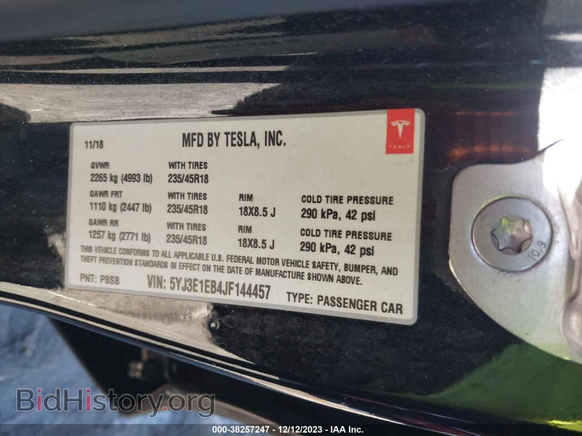 2018 TESLA MODEL 3 - VIN: 5YJ3E1EB4JF144457 - Фото 9