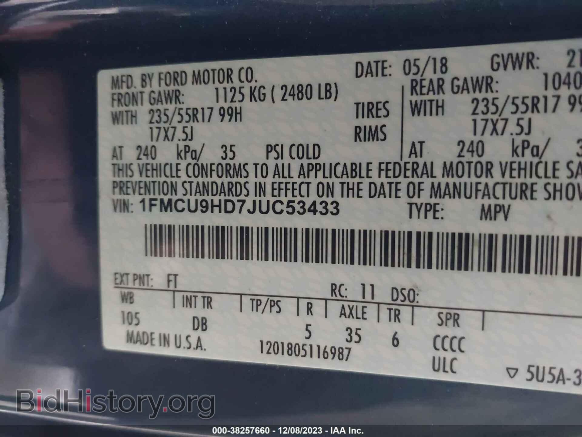 2018 FORD ESCAPE - VIN: 1FMCU9HD7JUC53433 - Фото 9