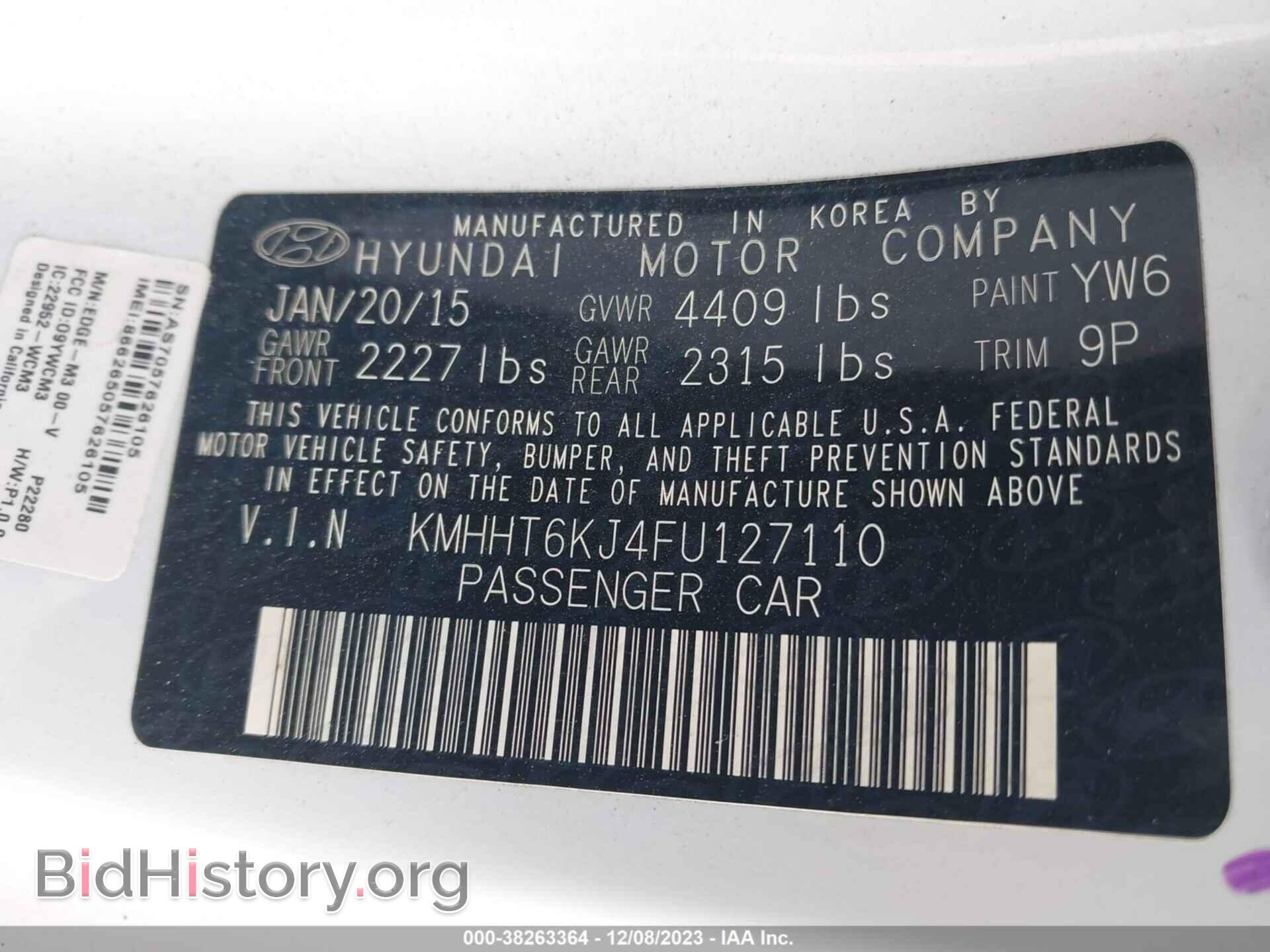 2015 HYUNDAI GENESIS - VIN: KMHHT6KJ4FU127110 - Фото 9