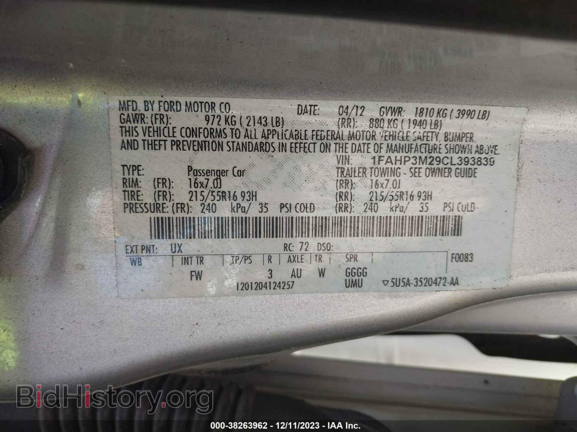 2012 FORD FOCUS - VIN: 1FAHP3M29CL393839 - Фото 9