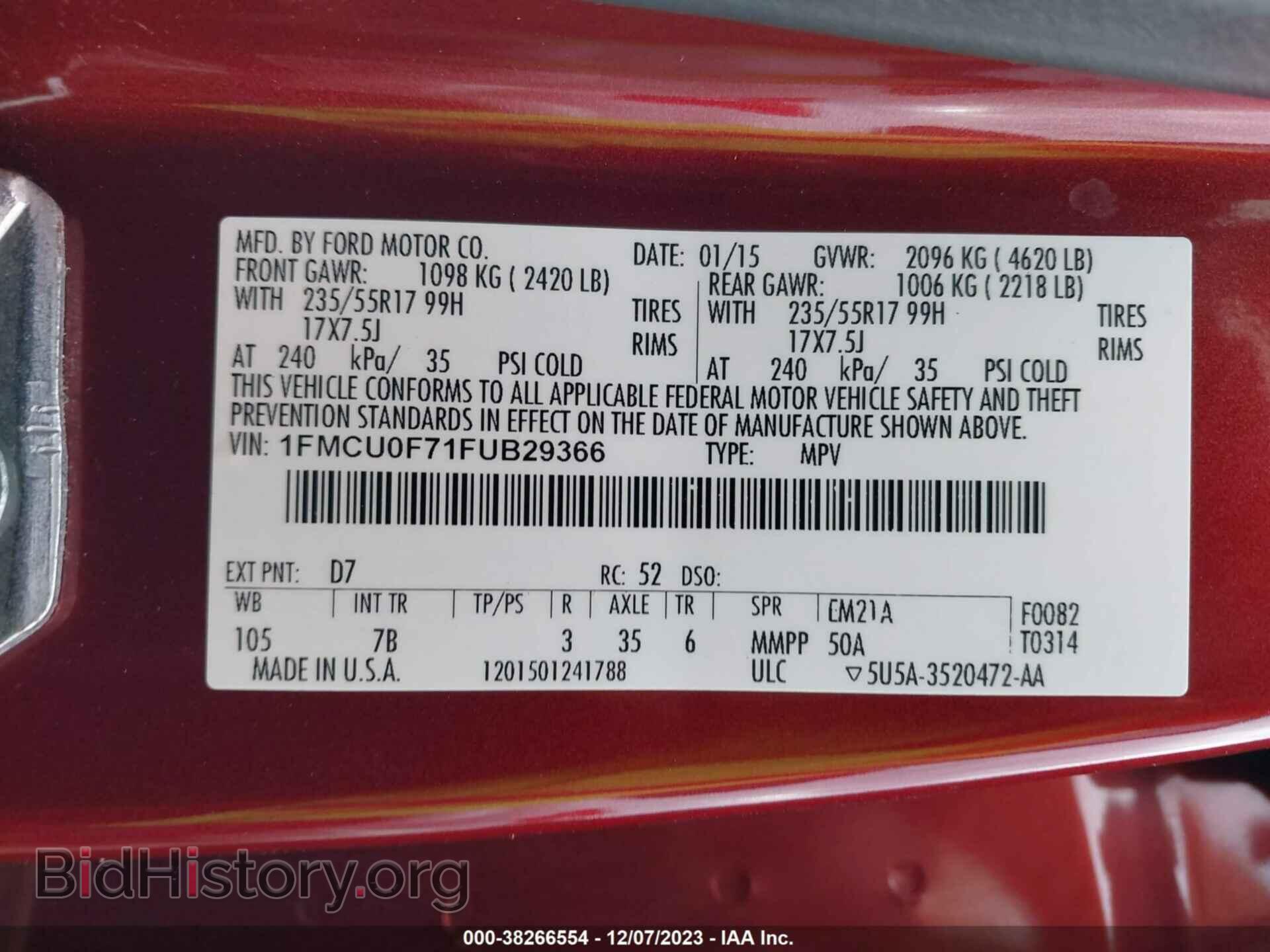 2015 FORD ESCAPE - VIN: 1FMCU0F71FUB29366 - Photo 9