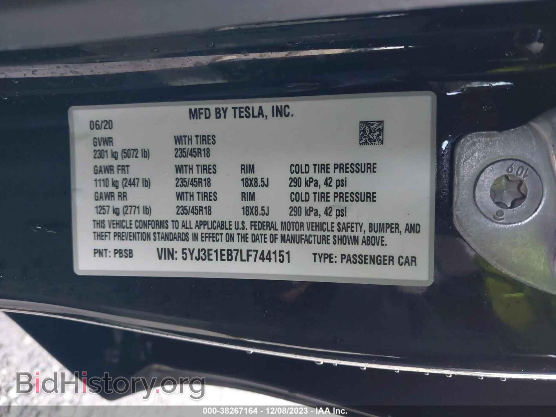 2020 TESLA MODEL 3 - VIN: 5YJ3E1EB7LF744151 - Фото 9