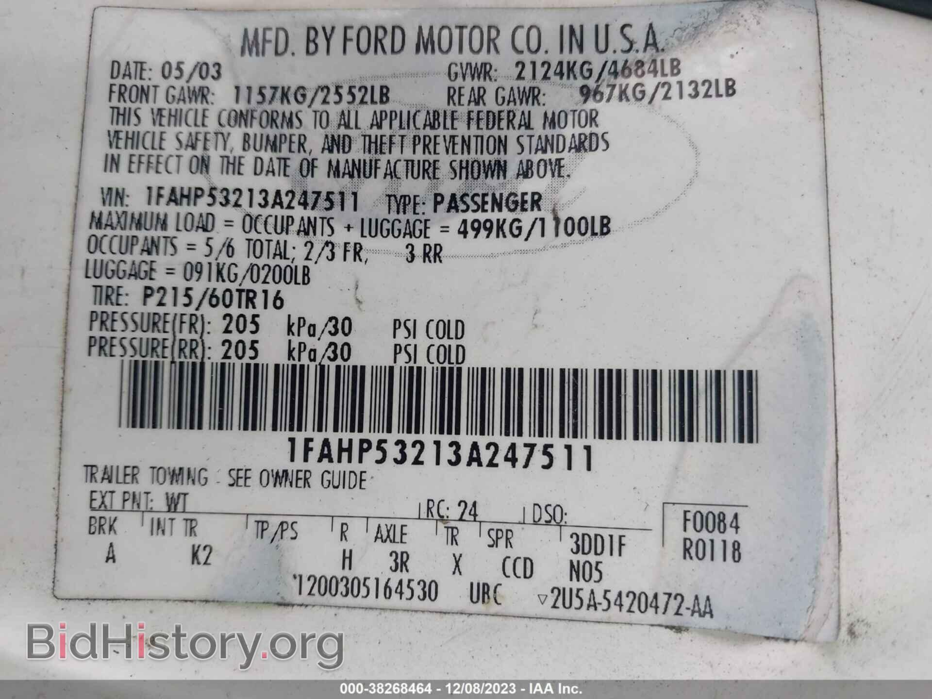 2003 FORD TAURUS - VIN: 1FAHP53213A247511 - Photo 9