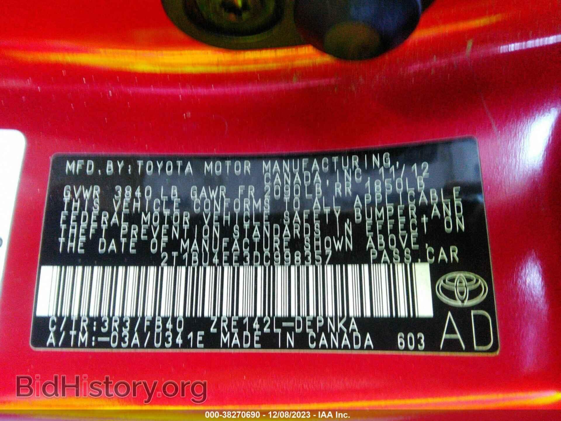 2013 TOYOTA COROLLA - VIN: 2T1BU4EE3DC998357 - Фото 9