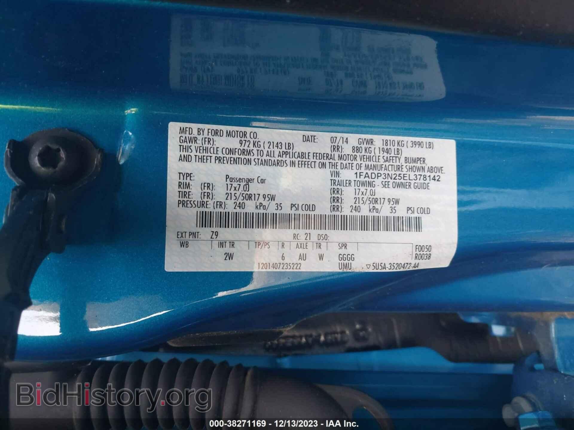 2014 FORD FOCUS - VIN: 1FADP3N25EL378142 - Фото 9