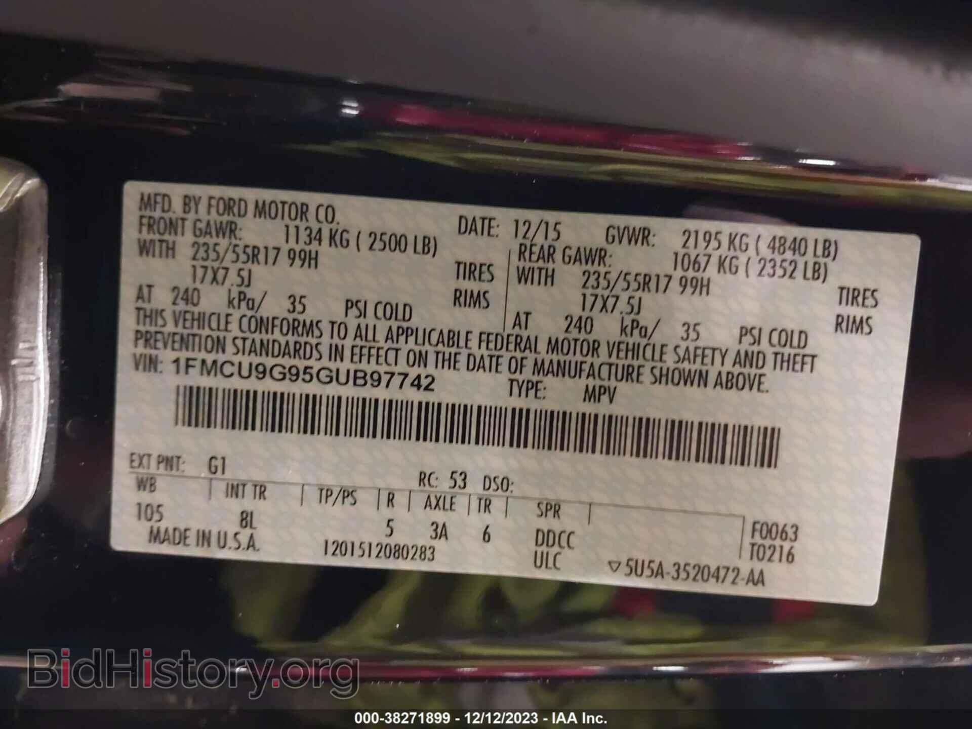 2016 FORD ESCAPE - VIN: 1FMCU9G95GUB97742 - Фото 9