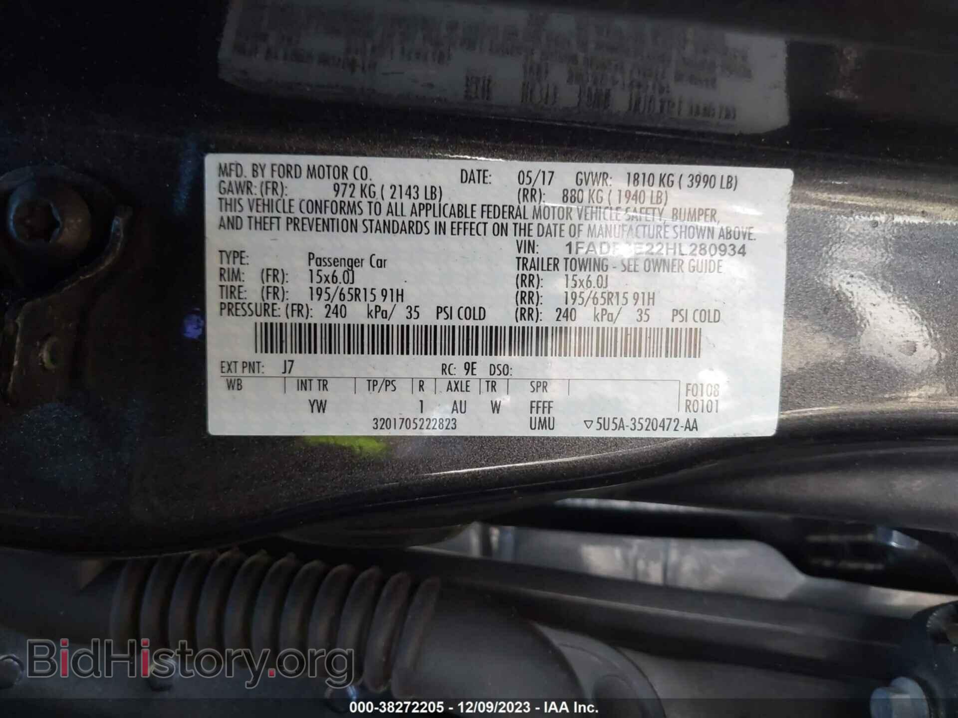 2017 FORD FOCUS - VIN: 1FADP3E22HL280934 - Фото 9