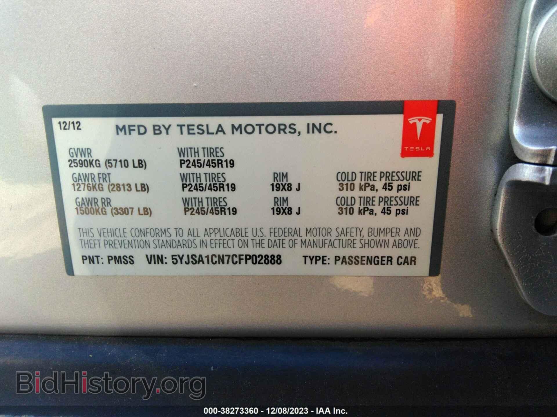 2012 TESLA MODEL S - VIN: 5YJSA1CN7CFP02888 - Photo 9