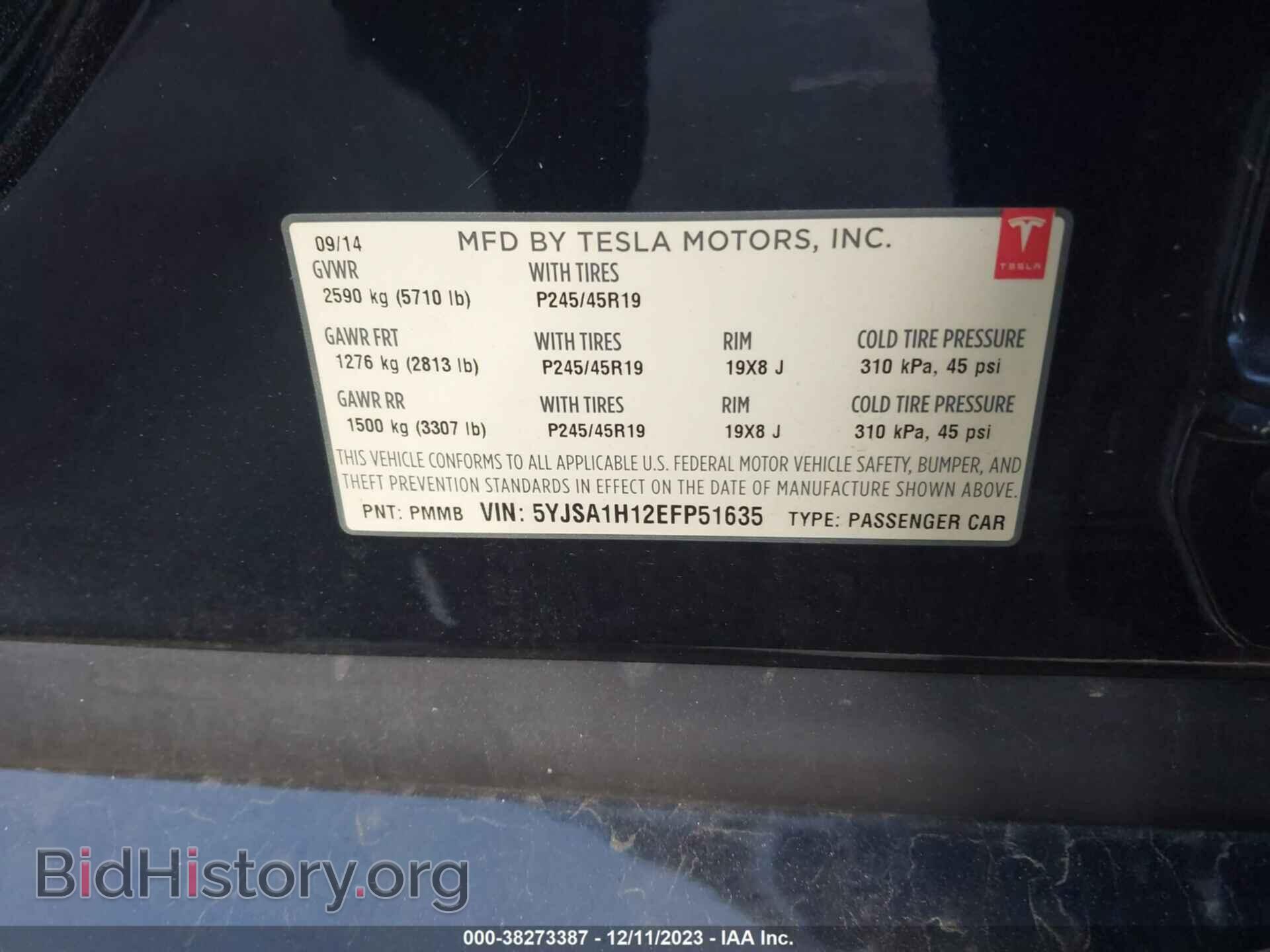 2014 TESLA MODEL S - VIN: 5YJSA1H12EFP51635 - Фото 9