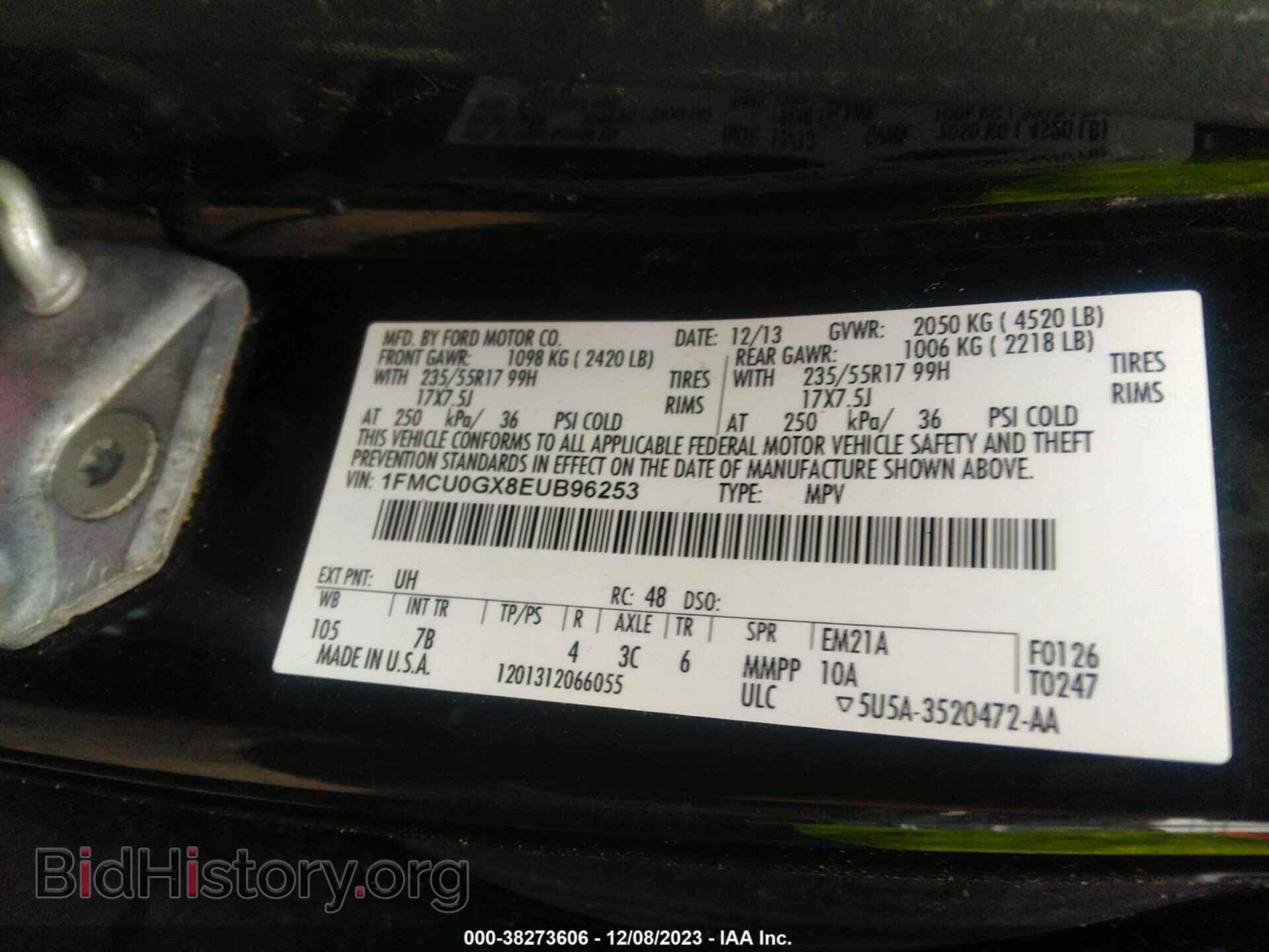 2014 FORD ESCAPE - VIN: 1FMCU0GX8EUB96253 - Фото 9