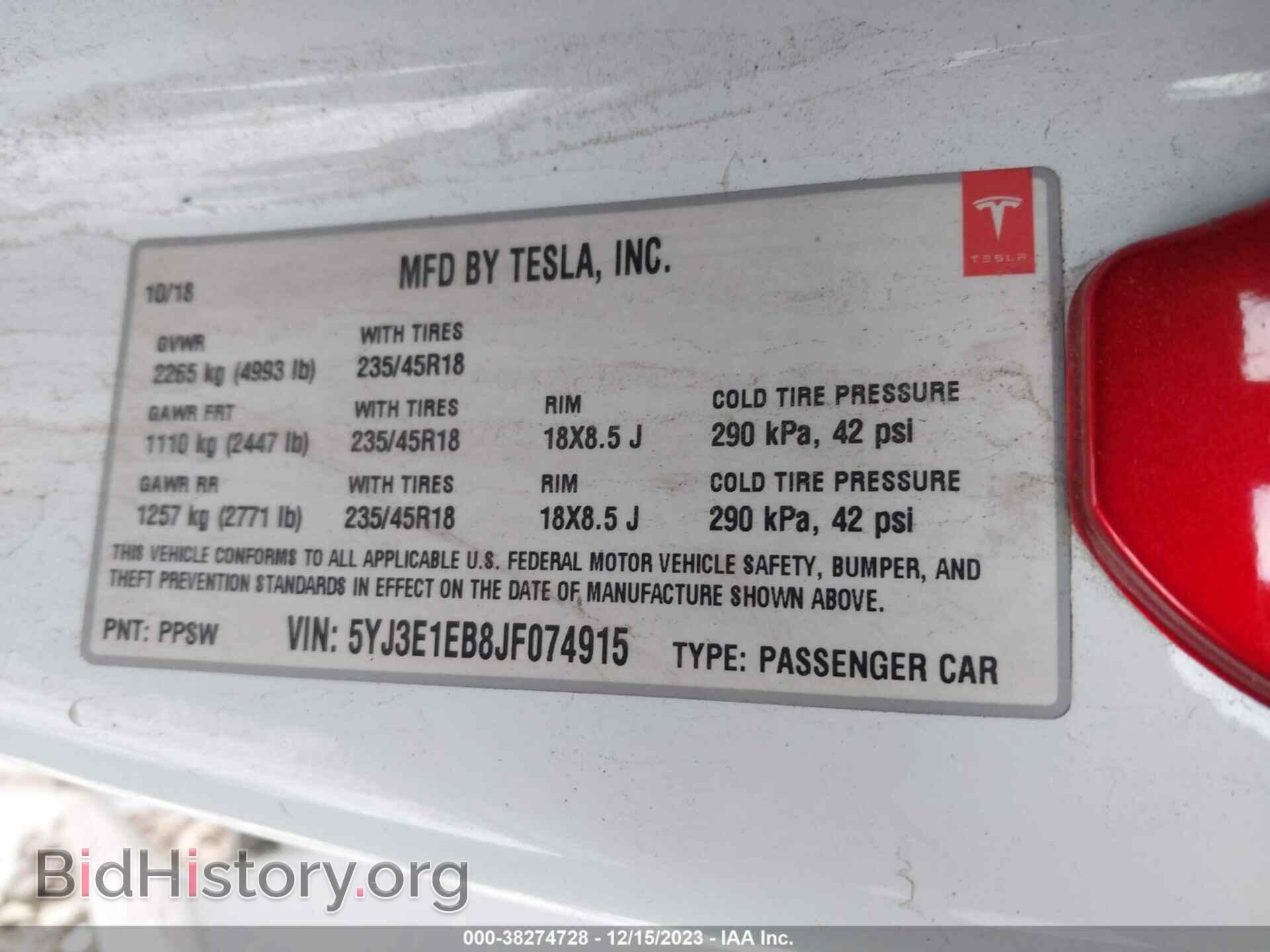 2018 TESLA MODEL 3 - VIN: 5YJ3E1EB8JF074915 - Фото 9