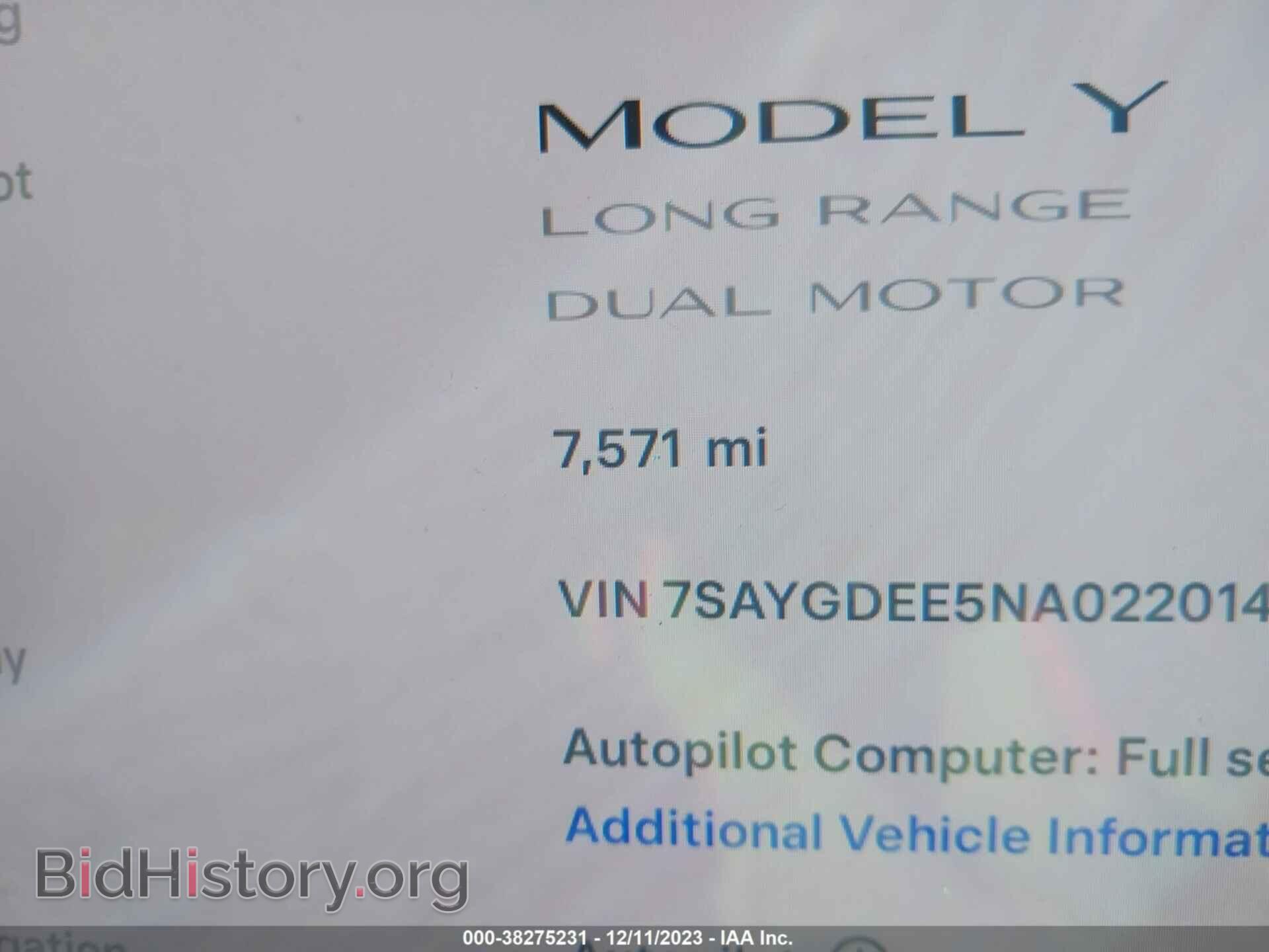 2022 TESLA MODEL Y - VIN: 7SAYGDEE5NA022014 - Photo 7