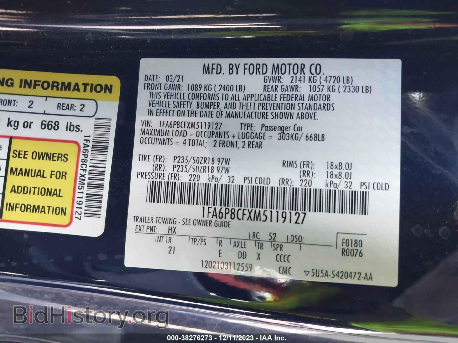 2021 FORD MUSTANG - VIN: 1FA6P8CFXM5119127 - Фото 9