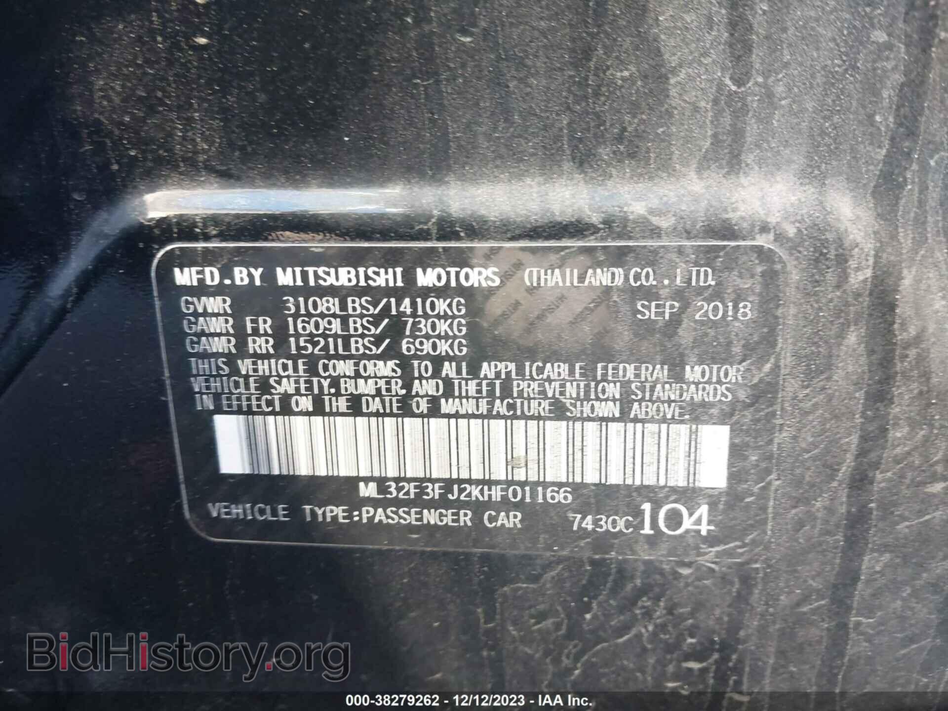 2019 MITSUBISHI MIRAGE - VIN: ML32F3FJ2KHF01166 - Фото 9