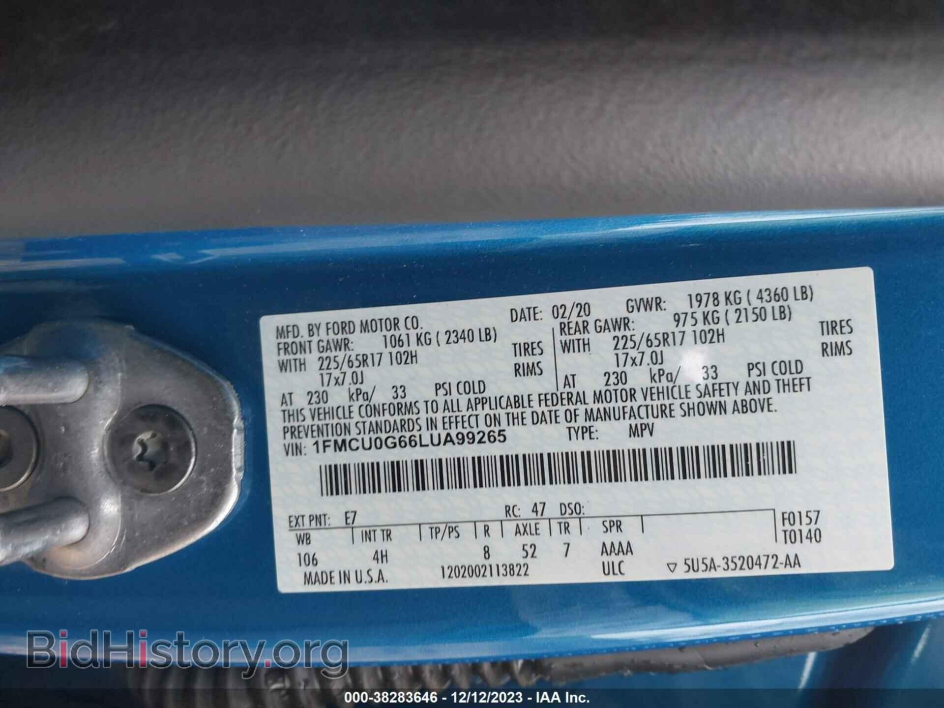 2020 FORD ESCAPE - VIN: 1FMCU0G66LUA99265 - Фото 9