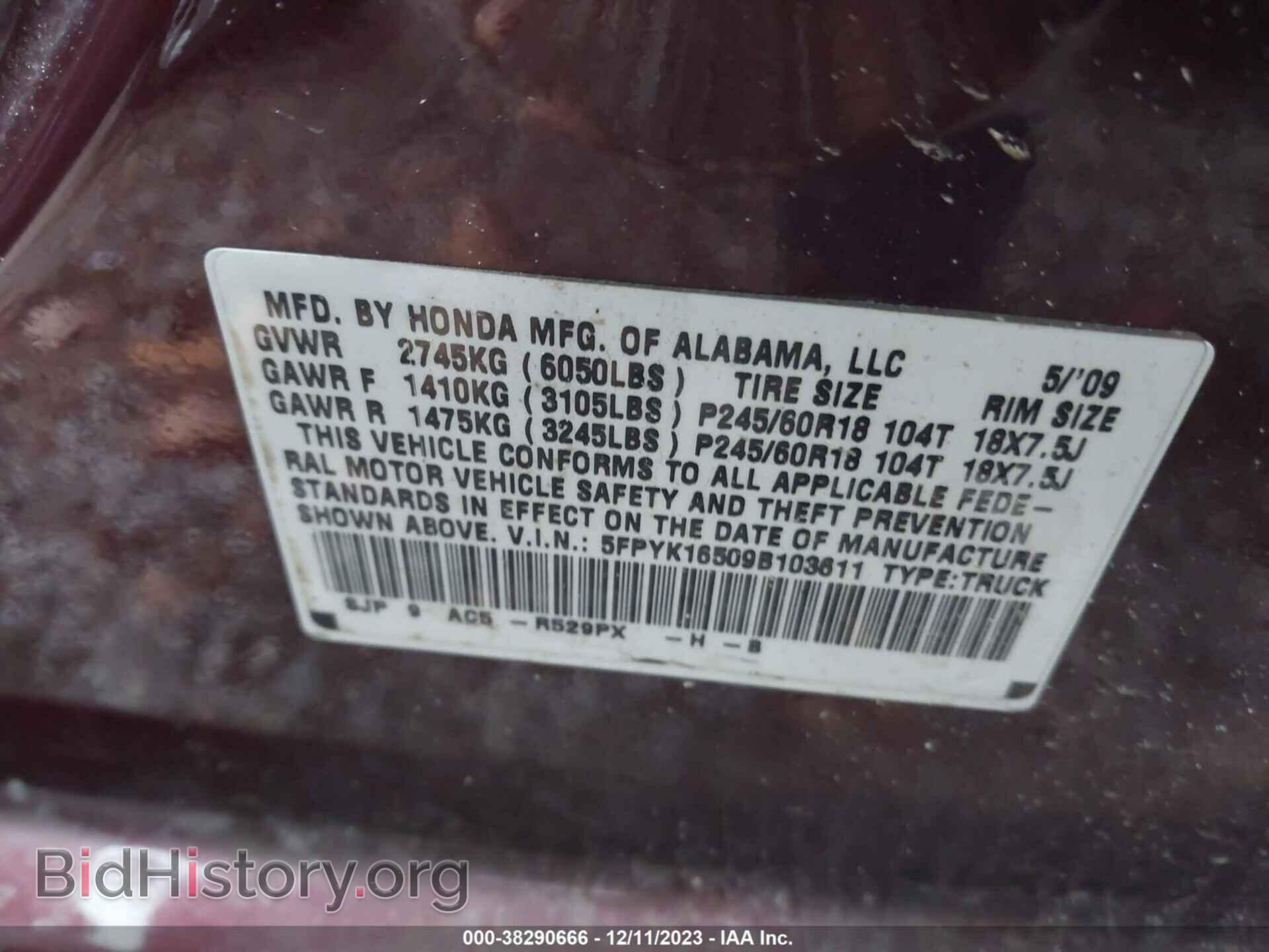 2009 HONDA RIDGELINE - VIN: 5FPYK16509B103611 - Фото 9