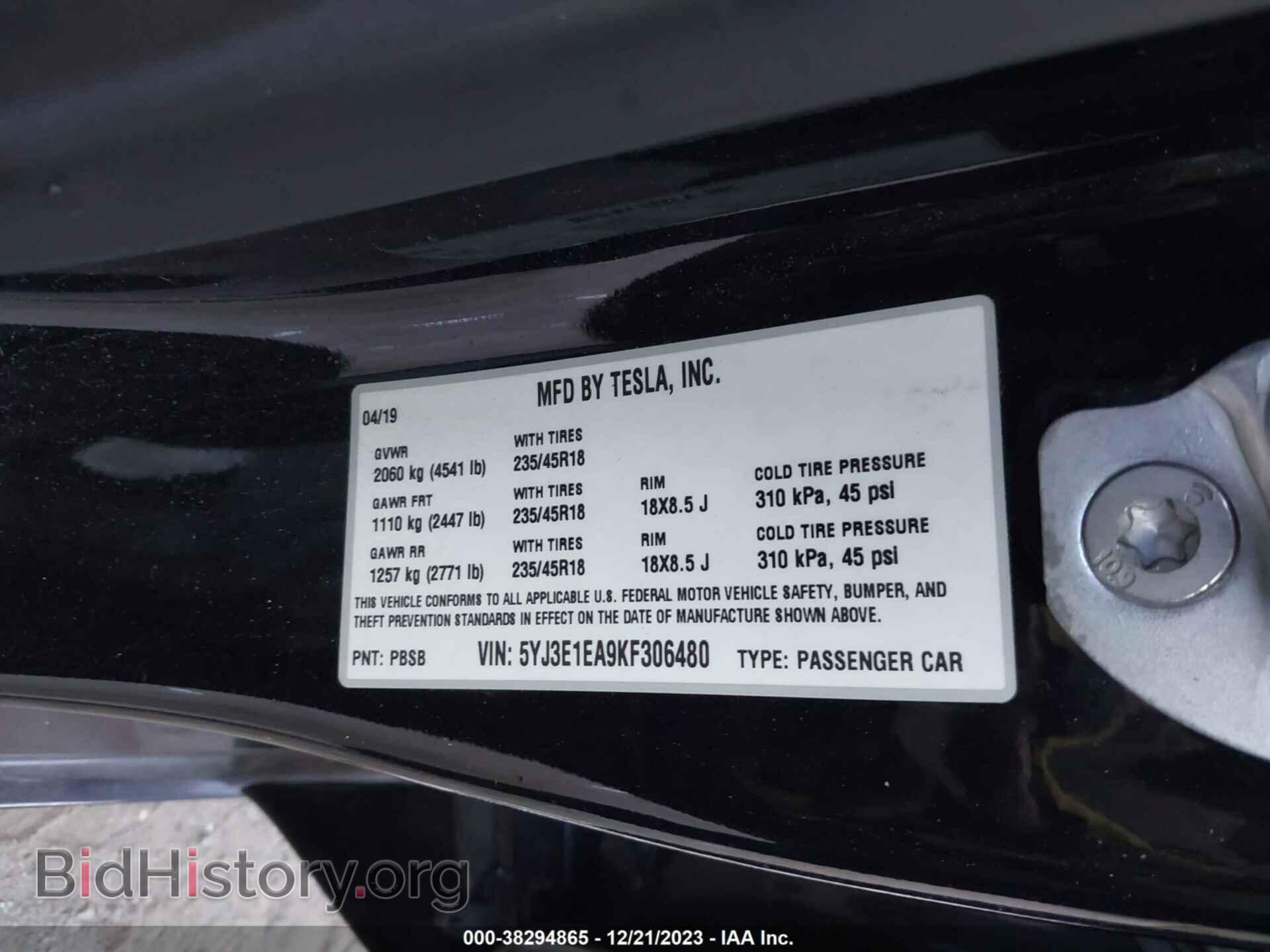 2019 TESLA MODEL 3 - VIN: 5YJ3E1EA9KF306480 - Photo 8
