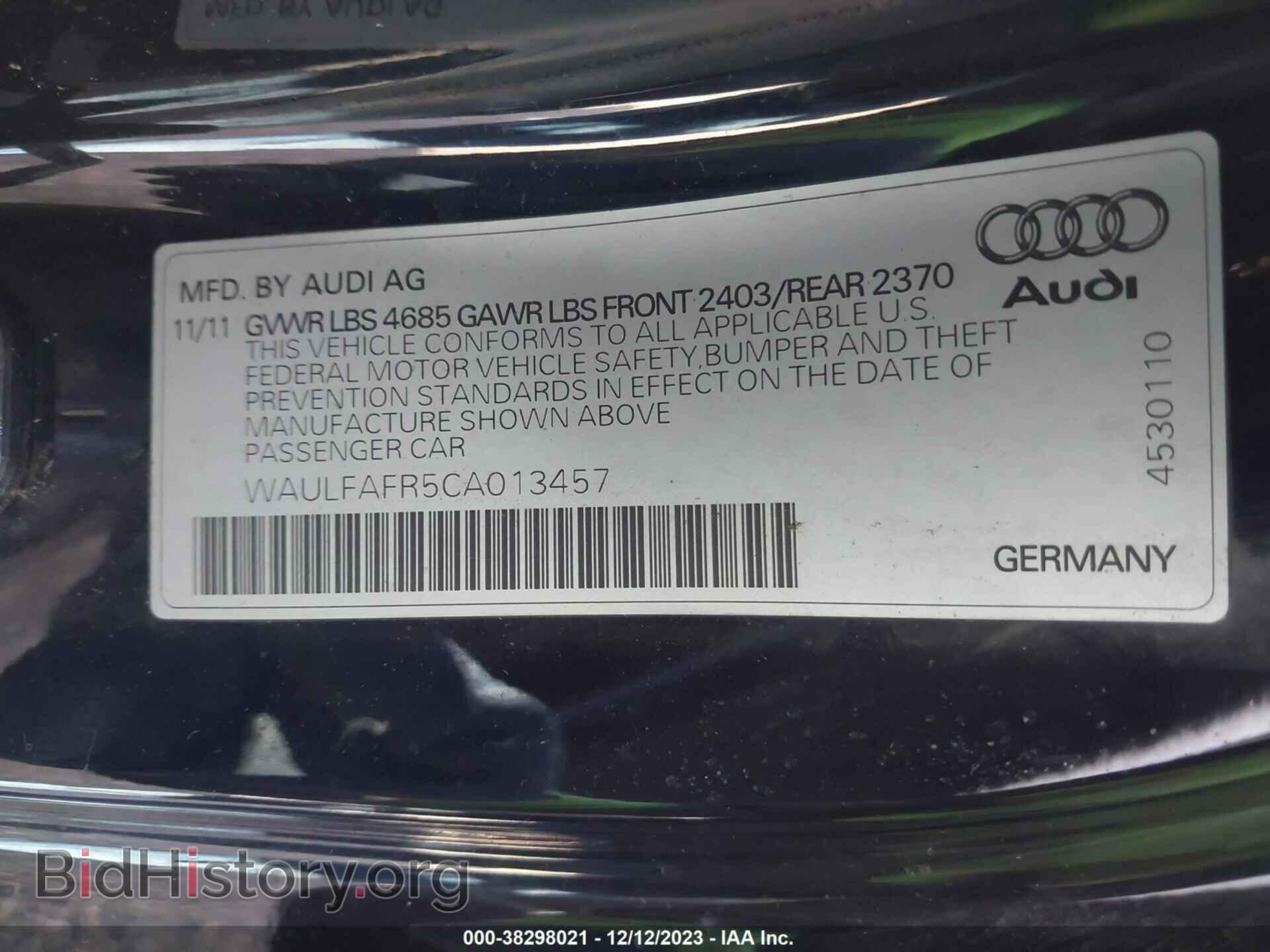 2012 AUDI A5 - VIN: WAULFAFR5CA013457 - Фото 9