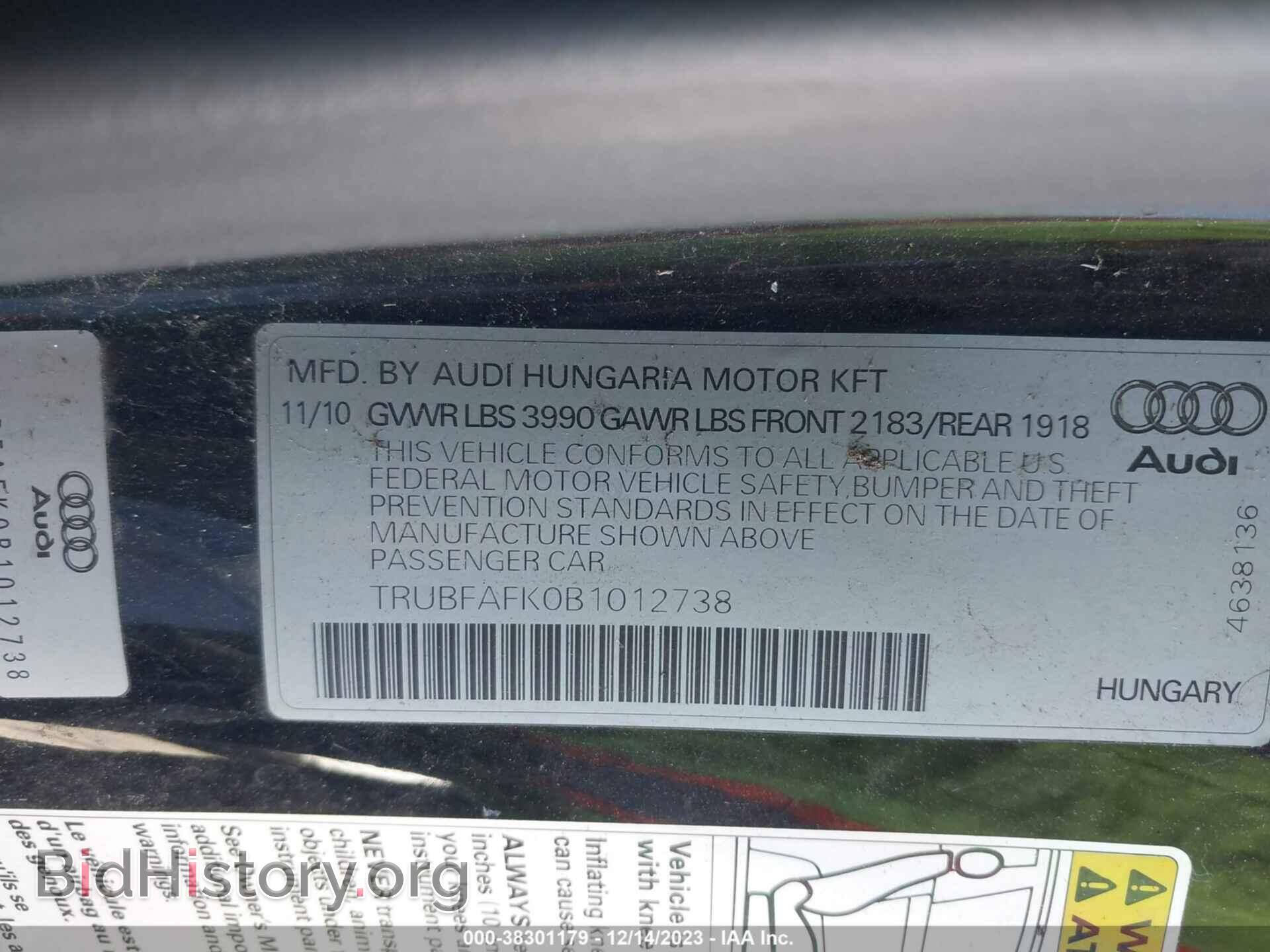 2011 AUDI TT - VIN: TRUBFAFK0B1012738 - Фото 9